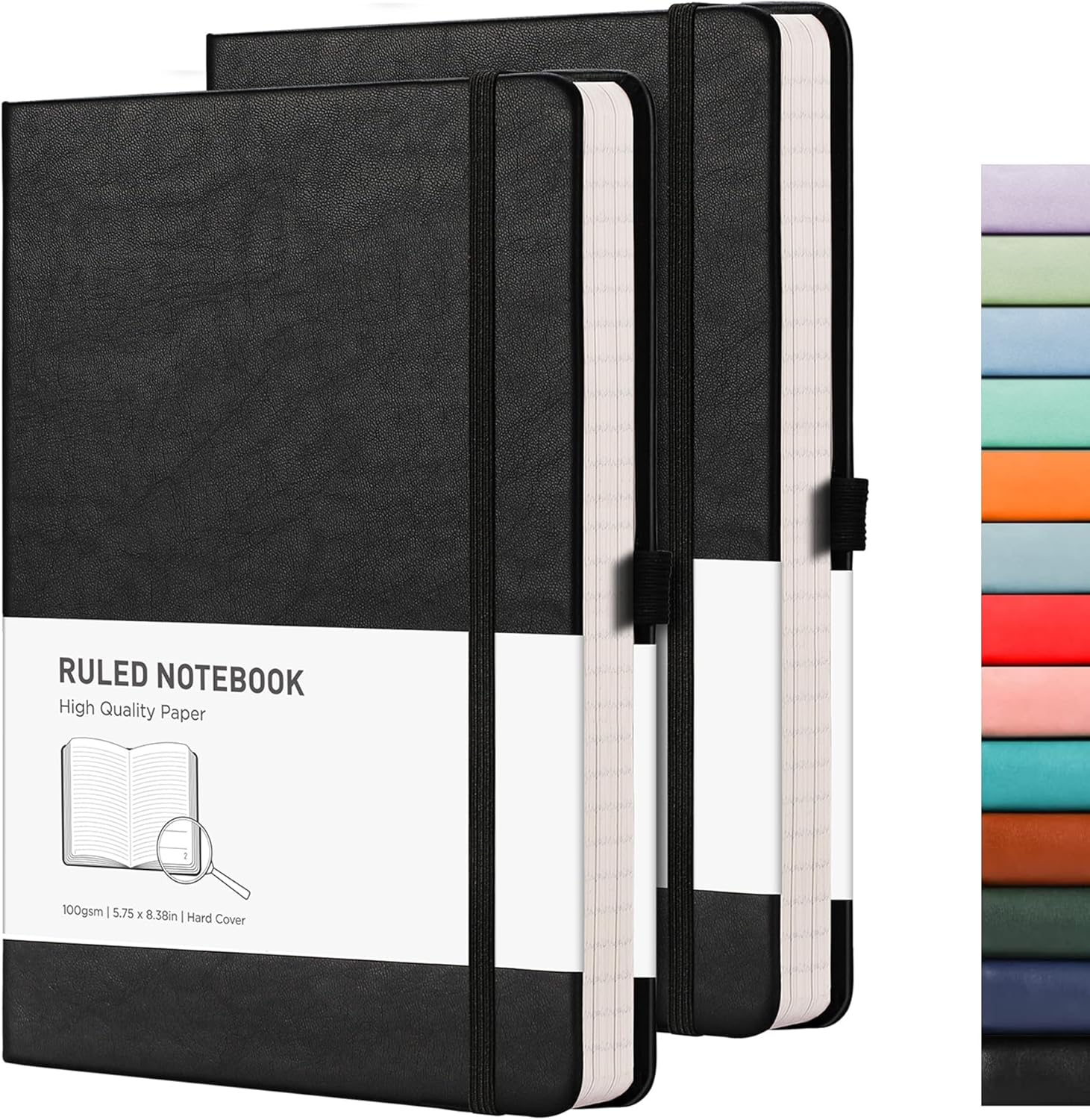 RETTACY Notebook A5 Lined Hardback 2 Pack - Thick Journal with 376 Numbered Pape...