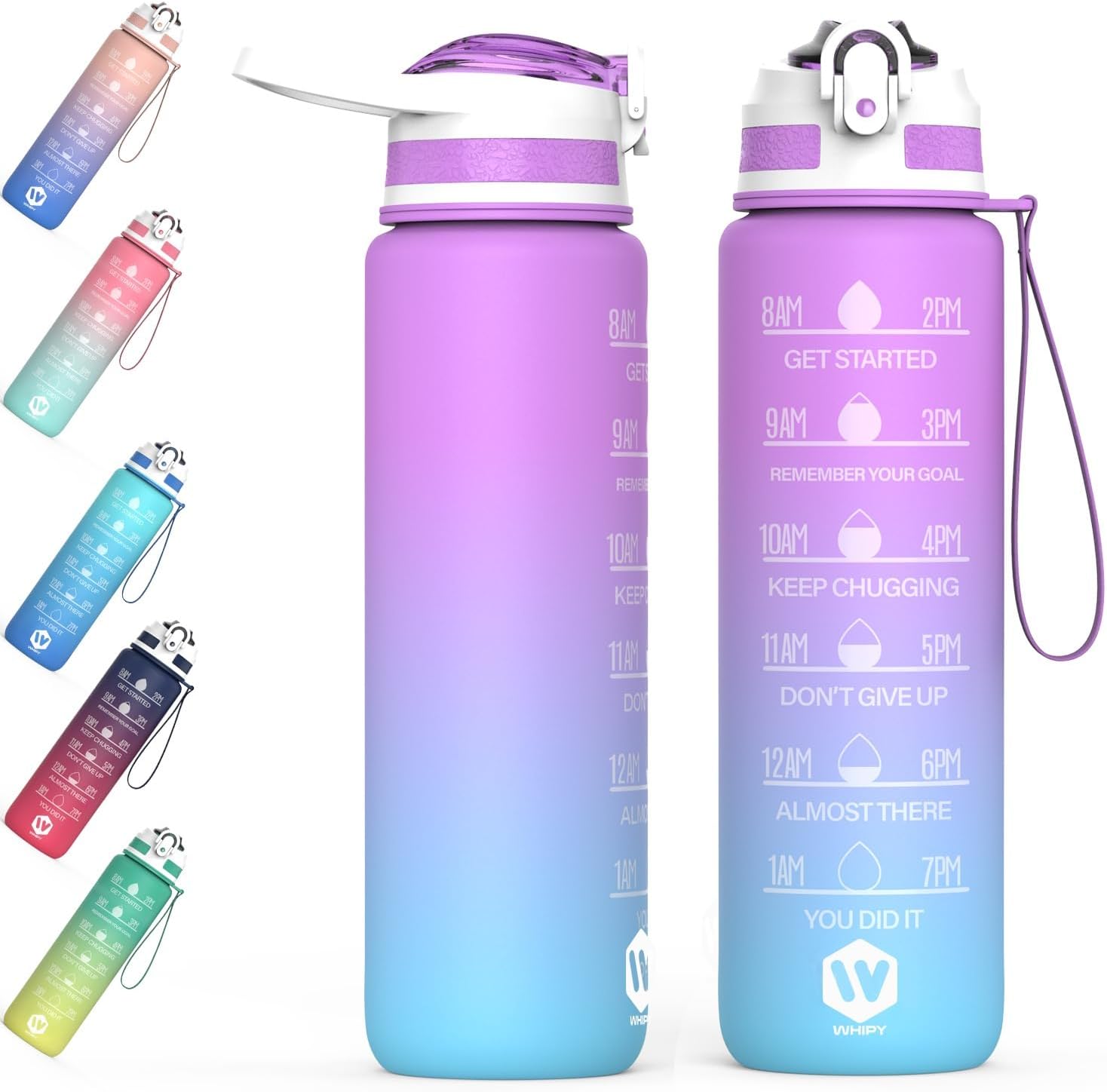 WHIPY 1L Water Bottle with Straw - Leak-Proof & BPA Free Reusable Sports Bottle...