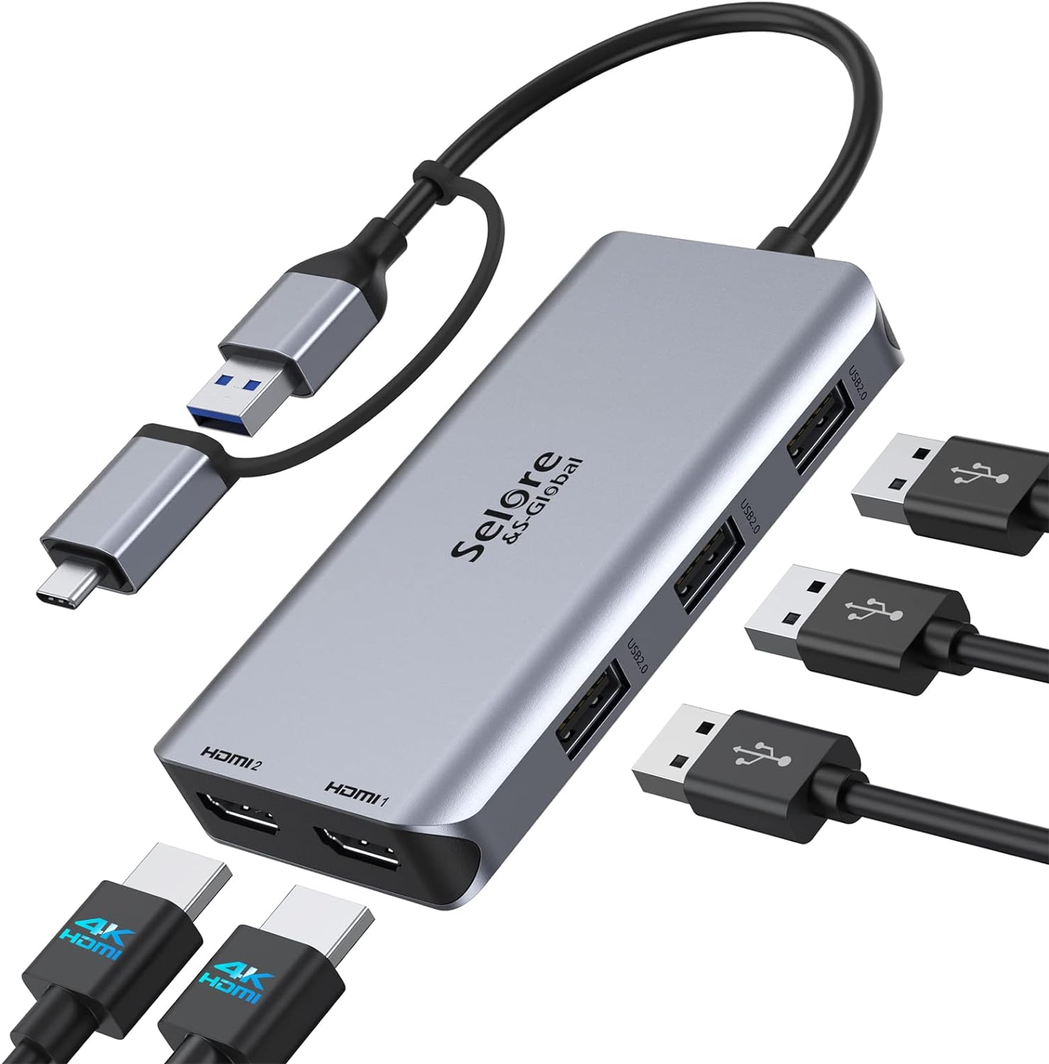 USB 3.0 Docking Station, HDMI Splitter Extended Display USB Dual HDMI Adapter US...