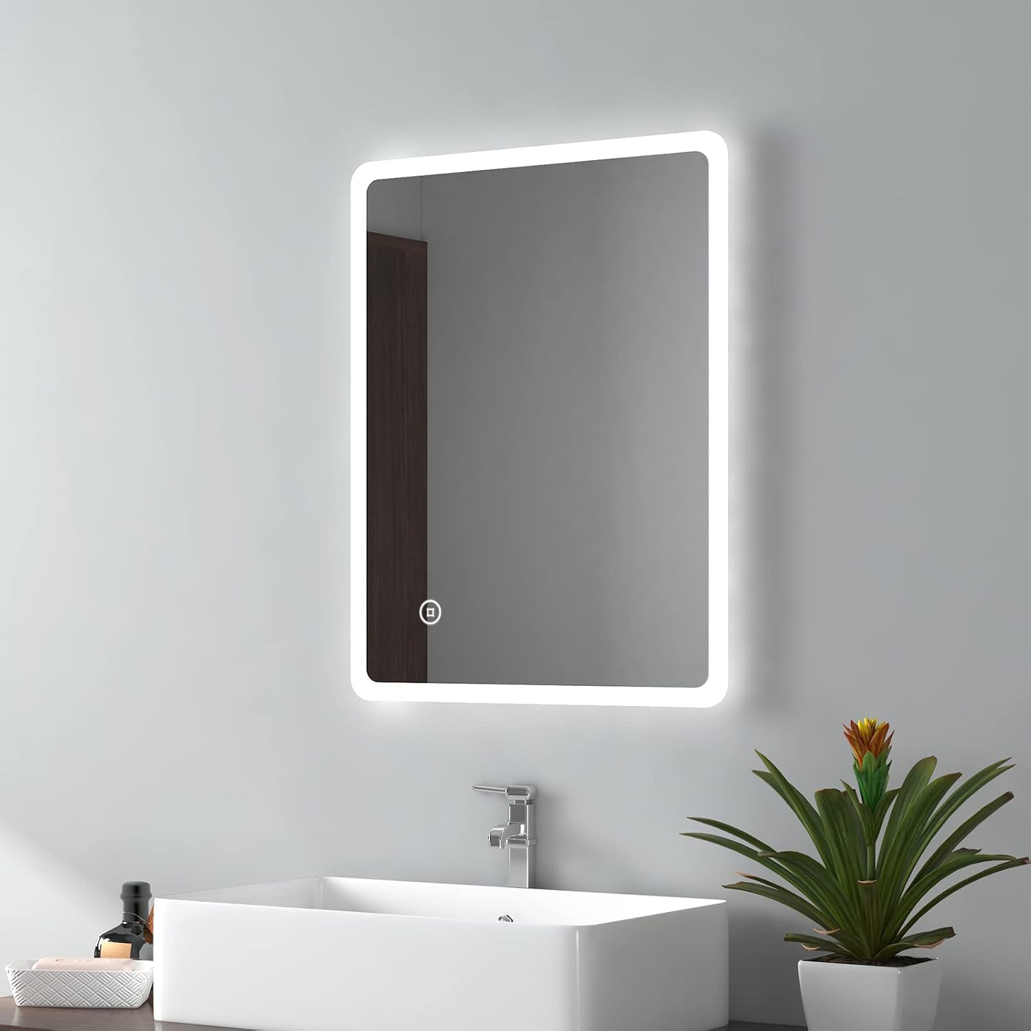 EMKE 450 X 600 mm Backlit Illuminated Bathroom Mirror, Wall Mounted Multifunctio...