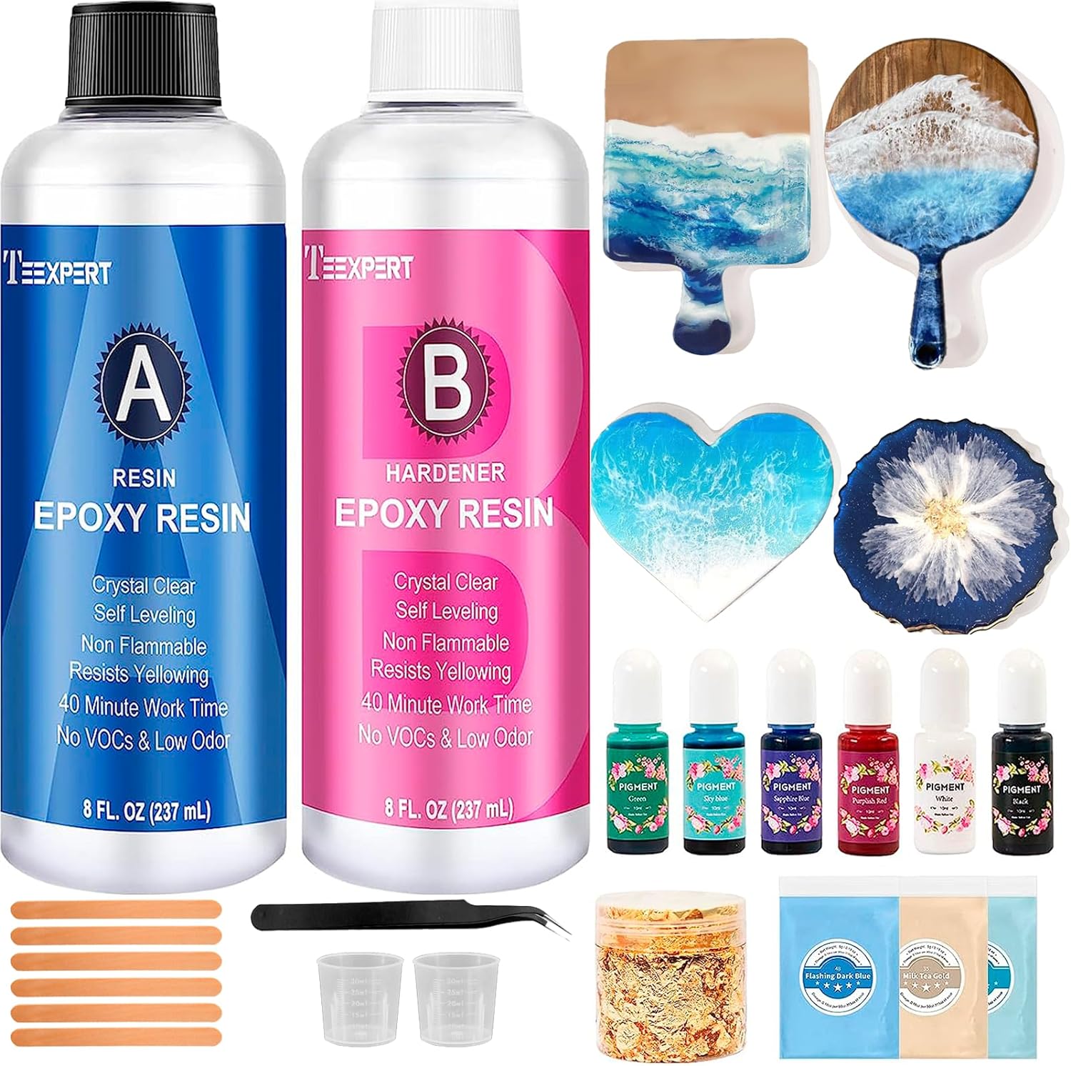 Epoxy Resin Kit for Beginners, 16oz Crystal Clear Art Resin Kit with Silicone Co...