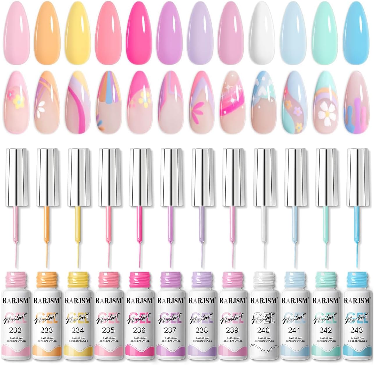 RARJSM Nail Art Gel Liner Gel Nail Polish Set 12 Pastel Colors Collection Creamy...