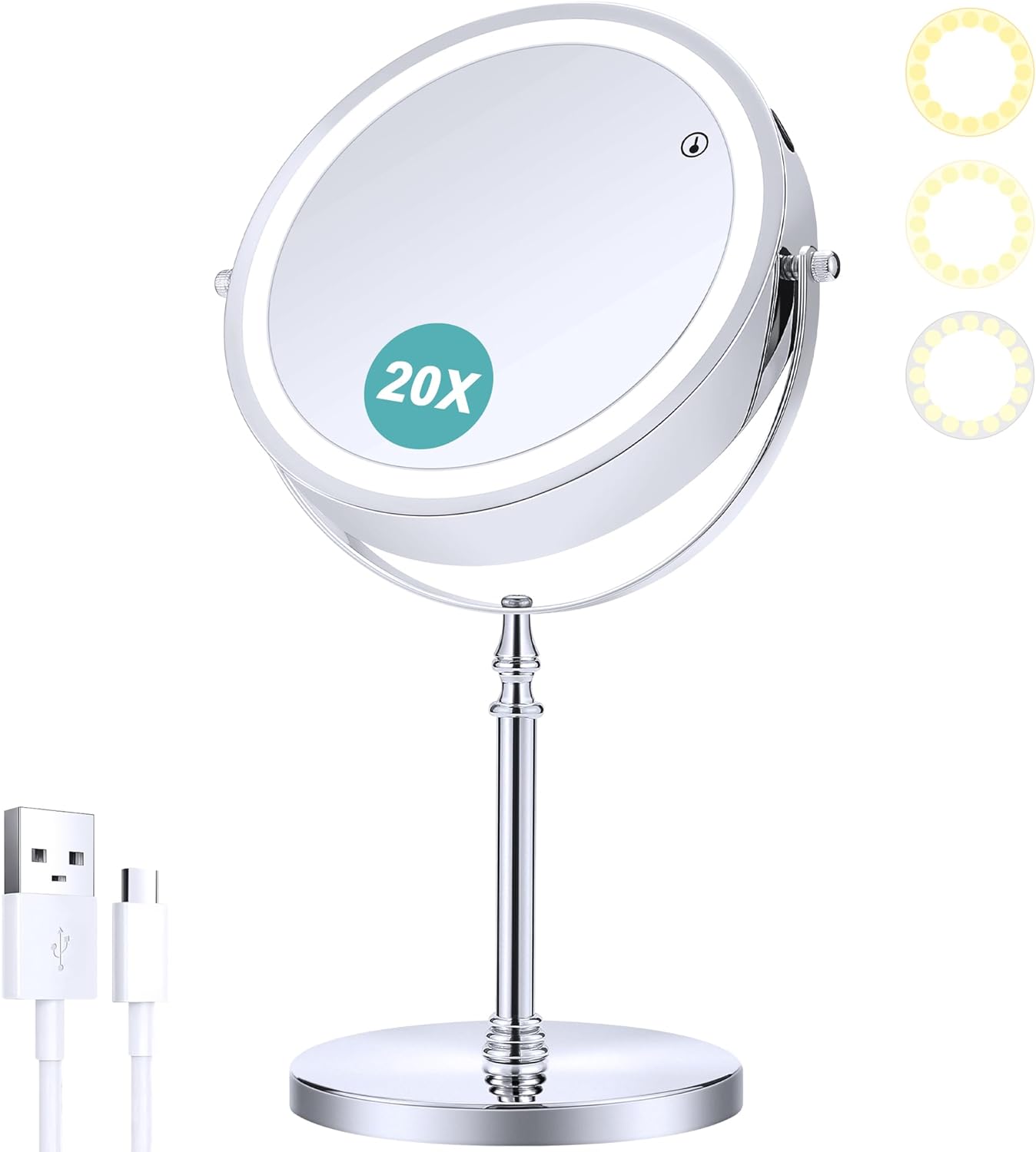B Beauty Planet Magnifying Mirror with Light,8 inch Rechargeable 1X/20X Double S...