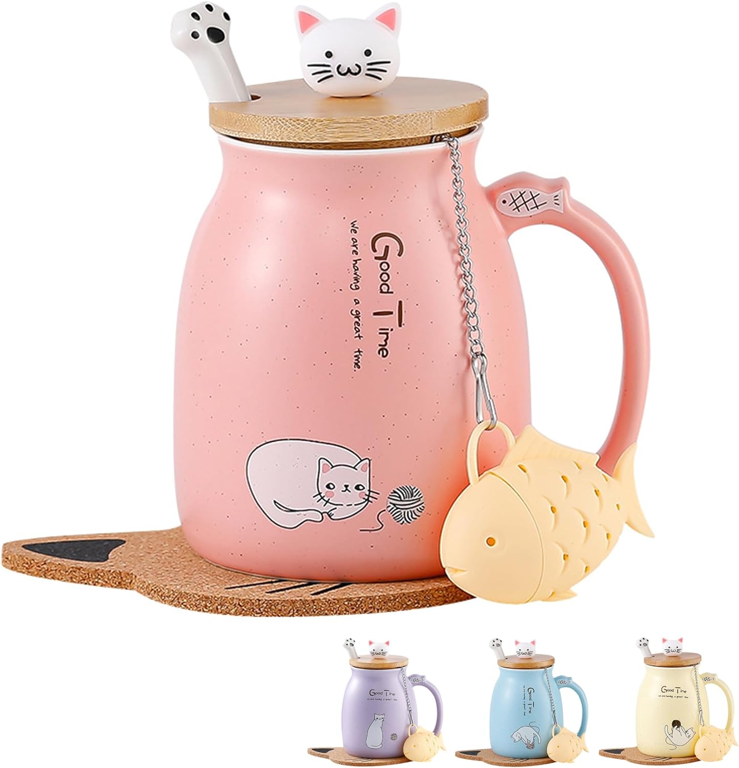 Cat Mug Cute Ceramic Coffee Cup with Lovely Kitty lid Stainless Steel Spoon,Nove...