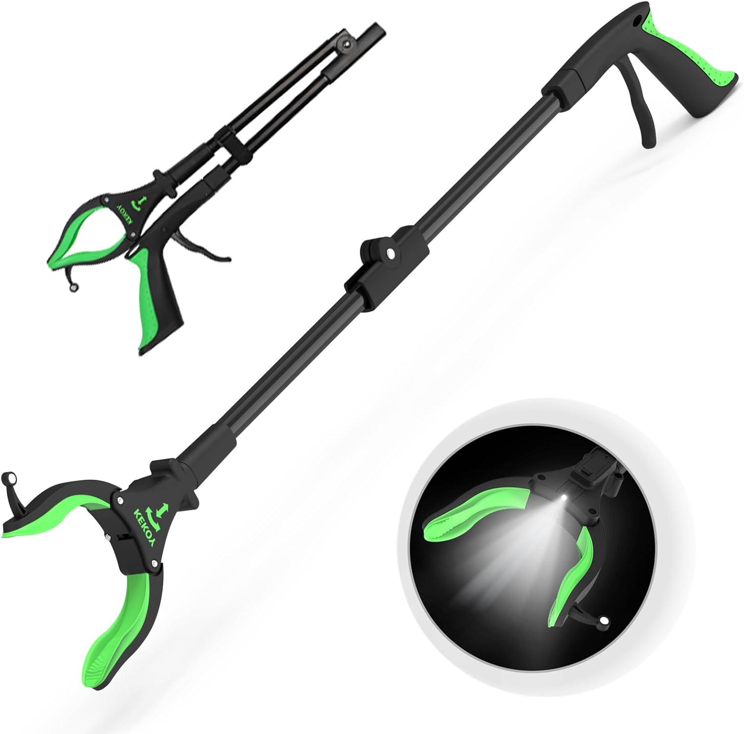 Kekoy Extendable Grabber Reacher Tool with Headlight, 32 inch Foldable Lawn Tras...