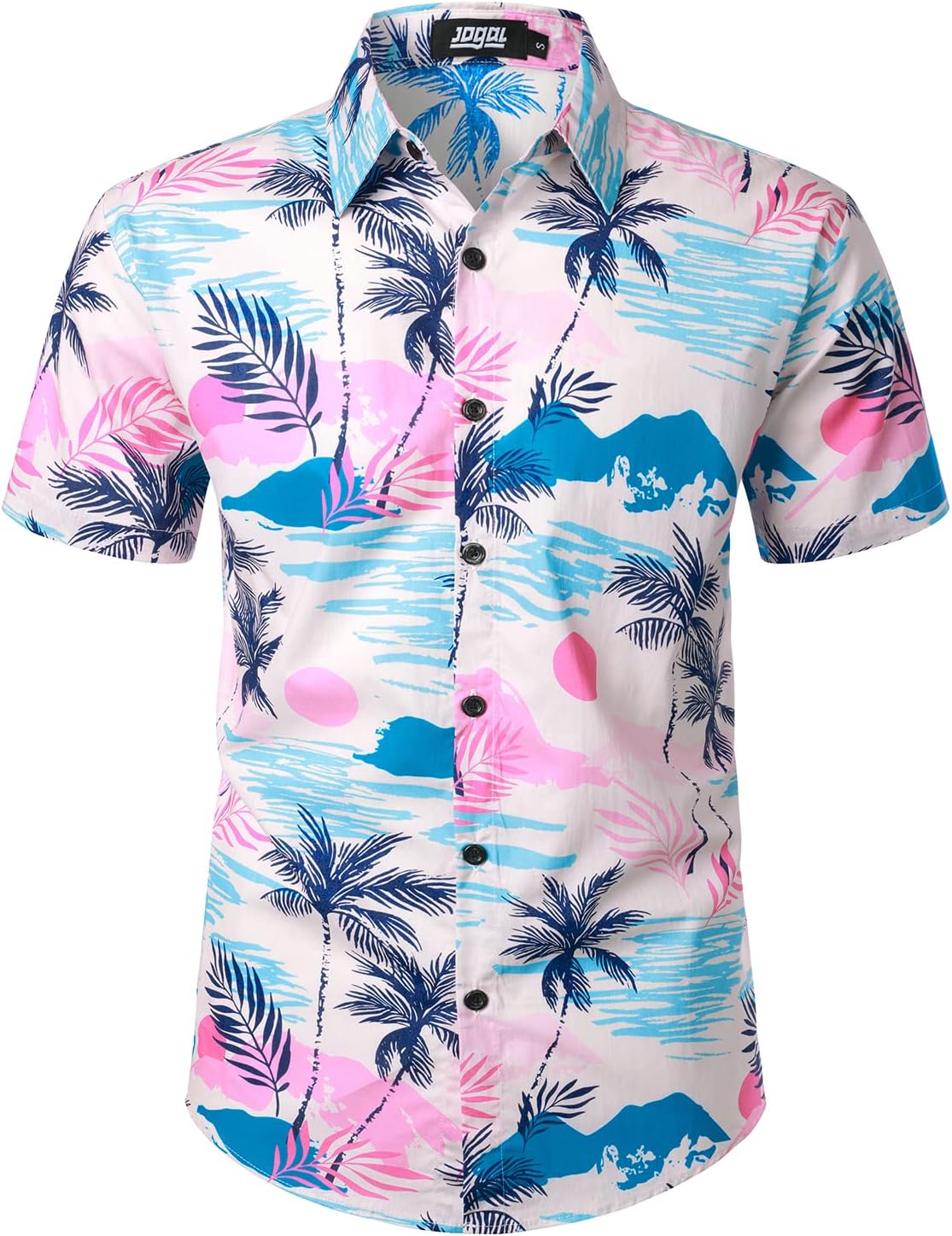 JOGAL Mens Flowers Hawaiian Shirts Short Sleeve Casual Button Down Beach Shirt L...