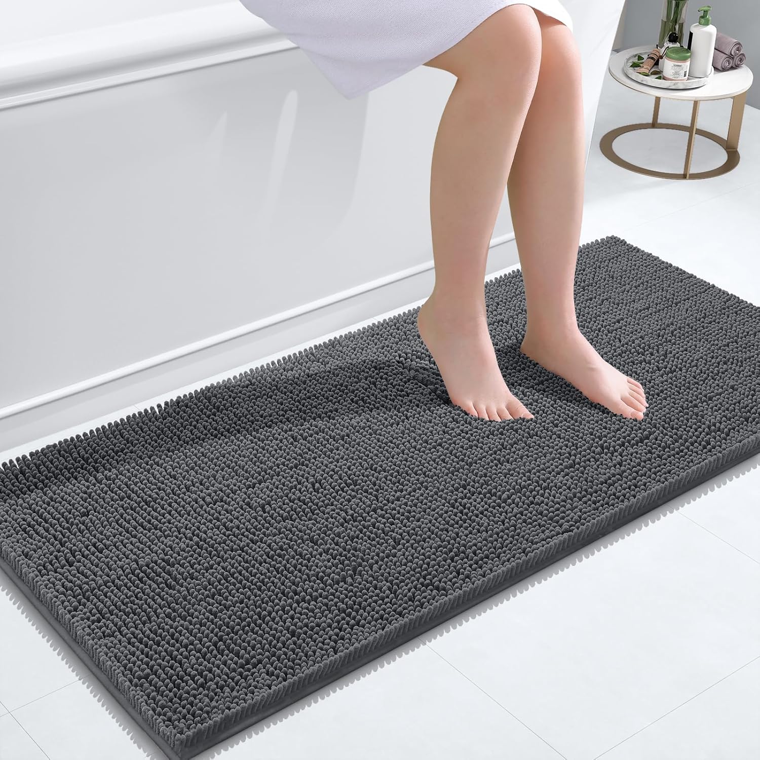 smiry Chenille Bath Mat, High-Quality Non-Slip Super Absorbent Bathroom Mat for...