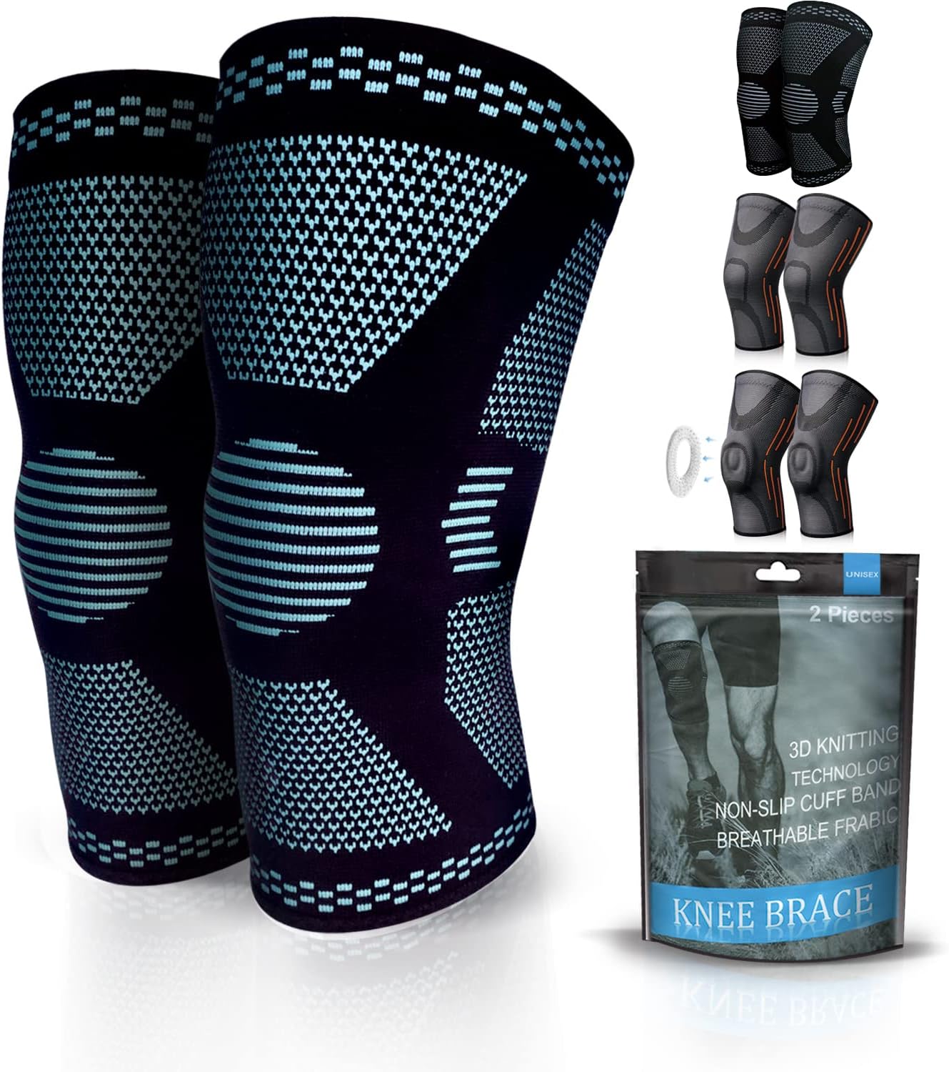 Gemschest 2 Pack Knee Support - Knee Compression Sleeves for Men & Women, Knee B...