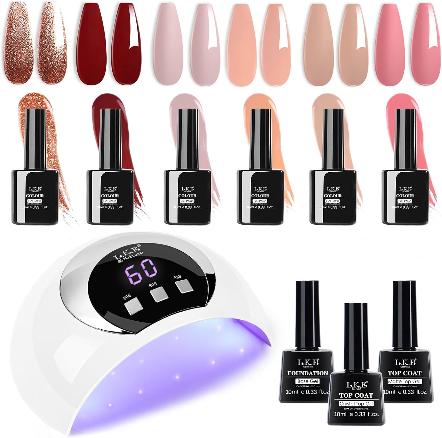 Gel Nail Kit 6 Colors Gel Nail Polishes Set with 54W UV Lamp for Gel Nails, Glos...