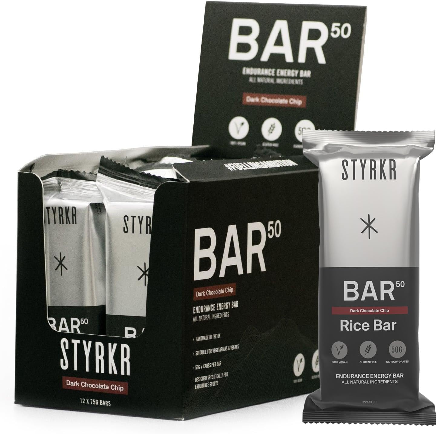 Energy Bars by Styrkr - Pack of 12 Rice Bars for Cycling & Running - Dark Chocol...