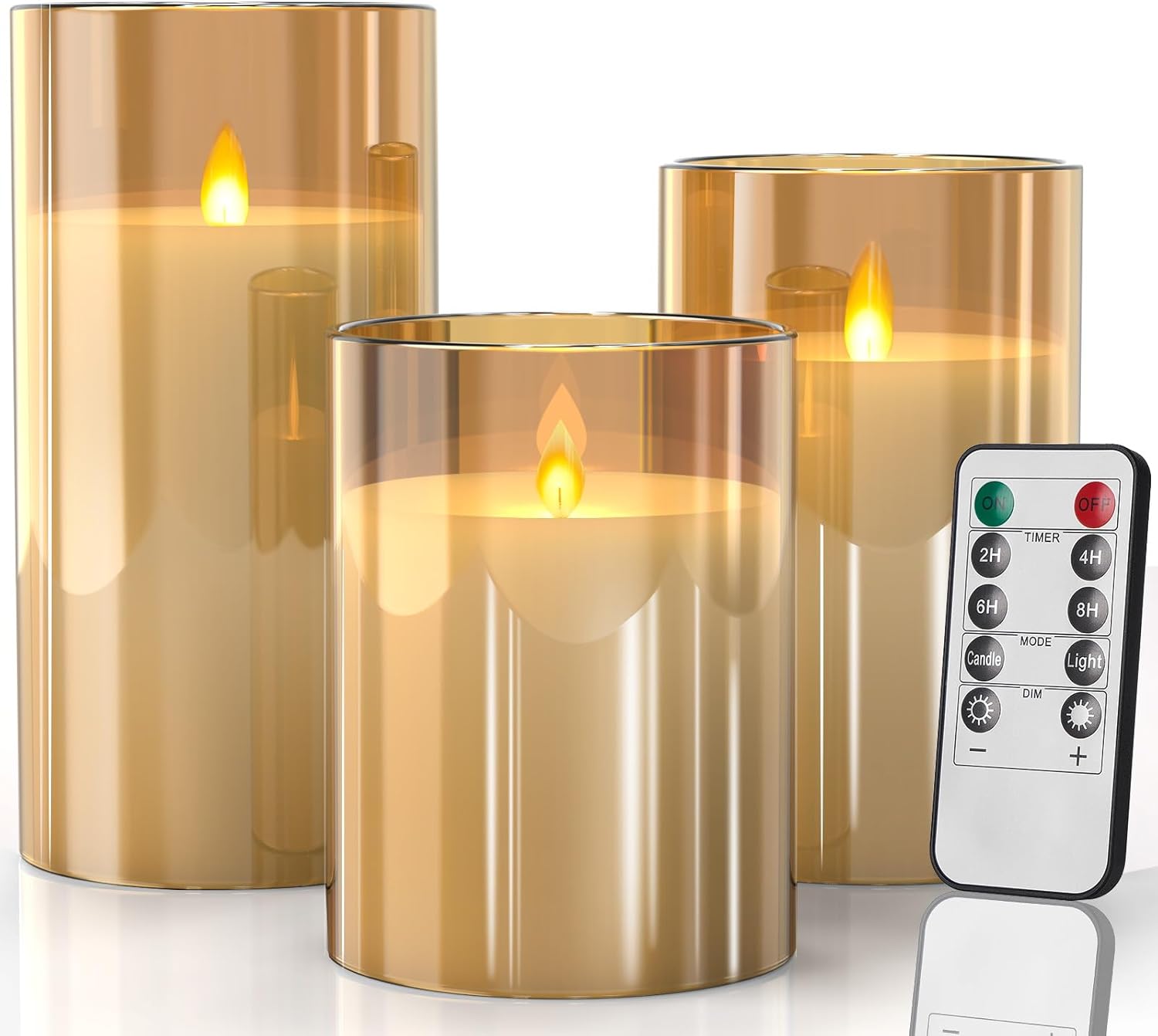 SUNNEST Led Flameless Candles, Gold Warm Light Glass Fake Candle Battery Operate...