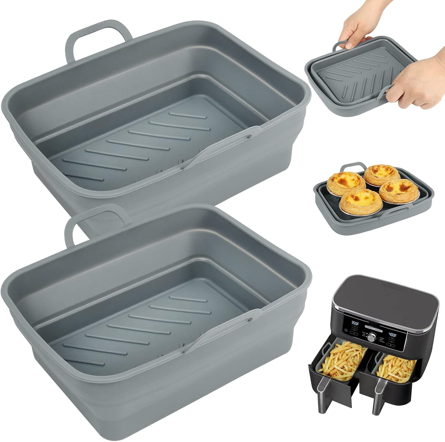 YQL Air Fryer Liners Silicone for Ninja Dual AF400UK/Tower T17088, Enlarge Folda...