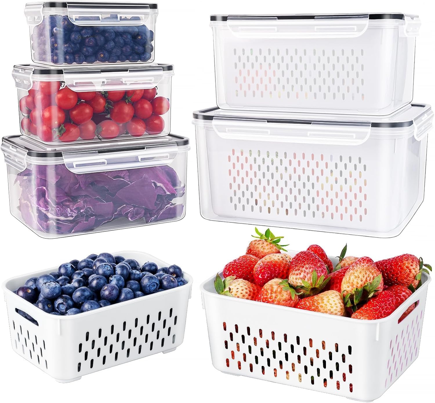 6 PCS Large Fruit Containers for Fridge - Leakproof Food Storage Containers with...