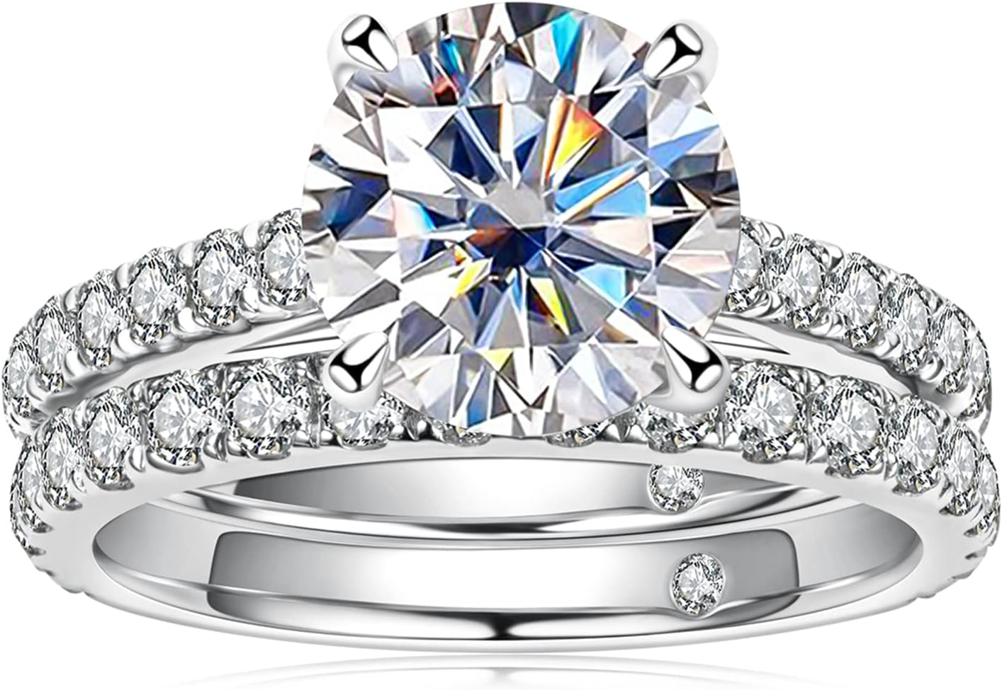 AnuClub （Total 4.14ct 3CT Center Moissanite Engagement Rings Wedding Band D Col...