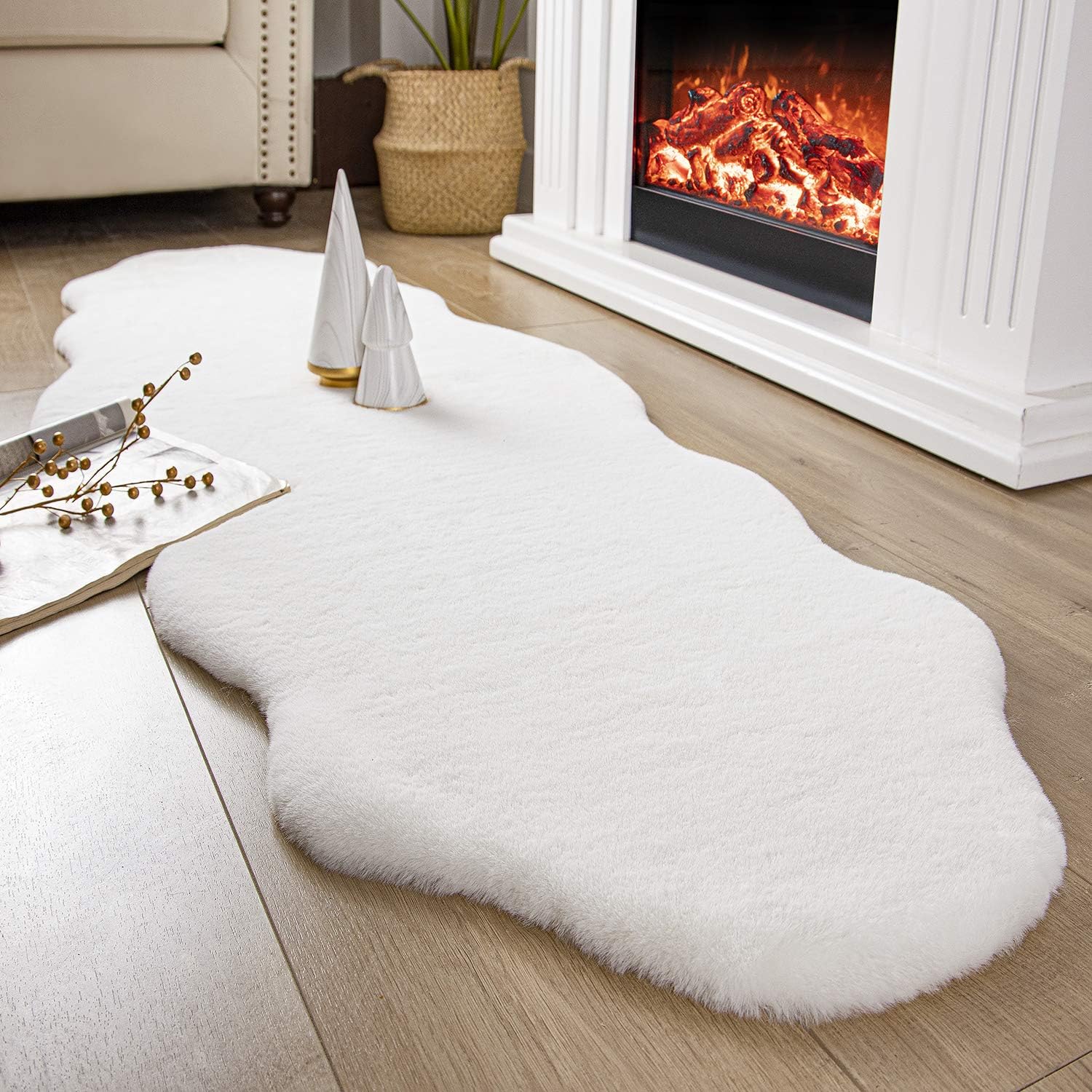 Ashler Faux Rabbit Fur Rug, Special Soft Fluffy Faux Fur Runner Rug, Unique Shag...