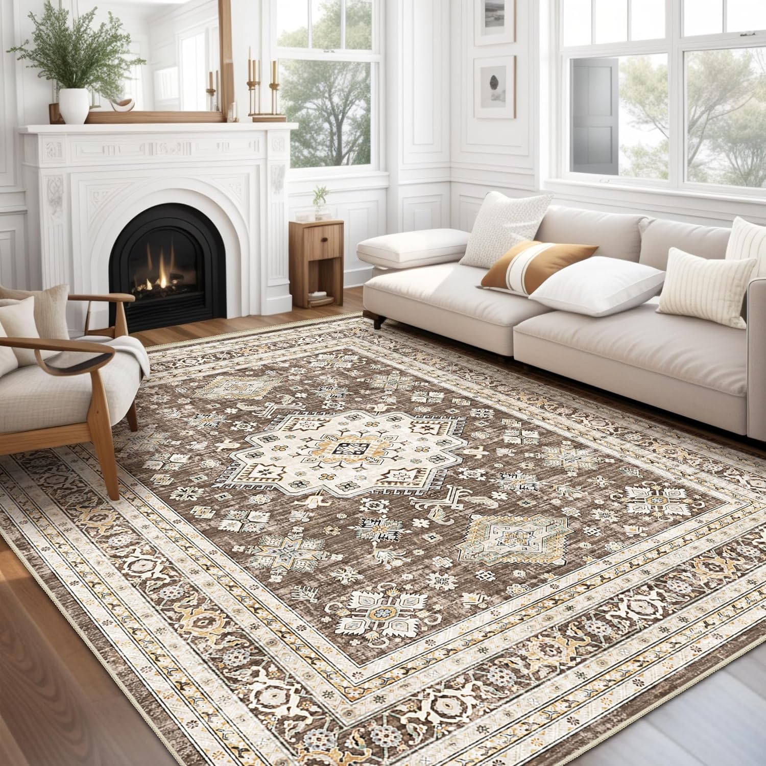 Vintage Living Room Area Rug, Special Washable Oriental Traditional Rug, Large S...