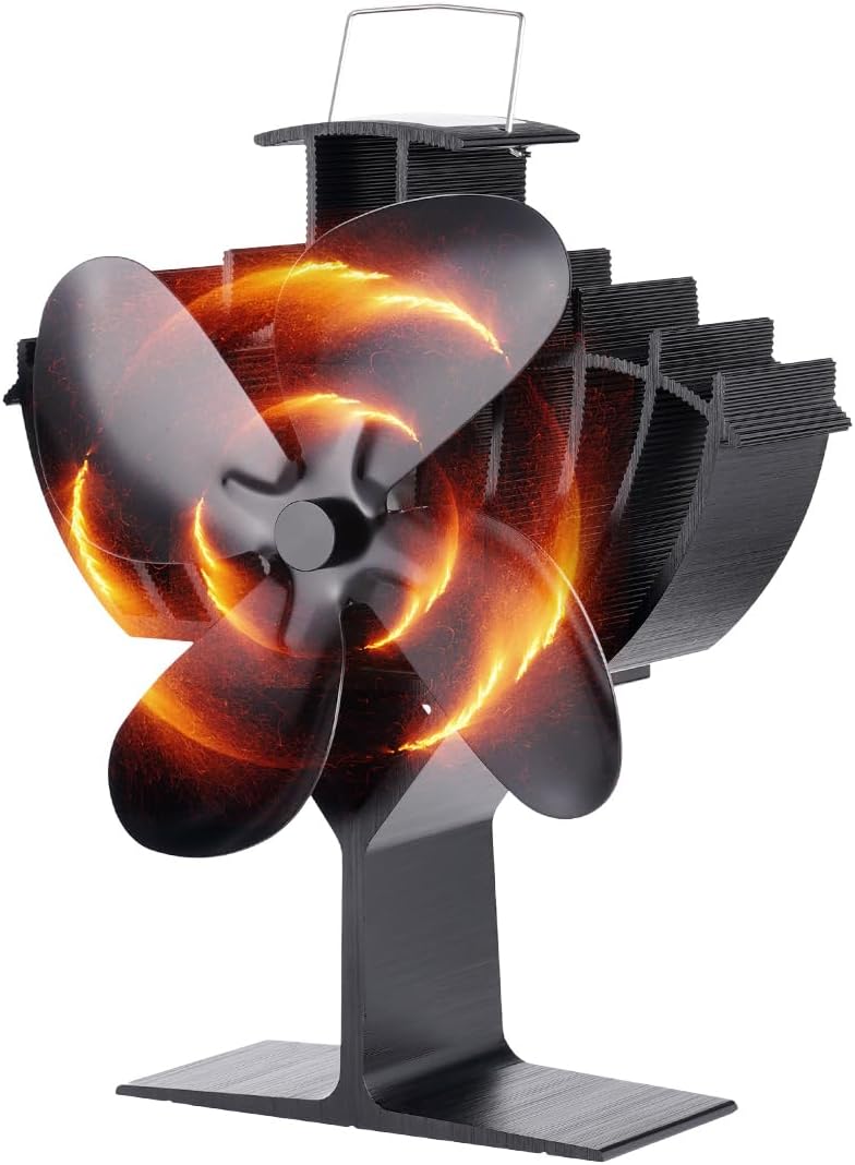 4 Blade Stove Fan,Max-Airflow:220CFM,Log Burner Fan for Wood Burning Stove,Stove...