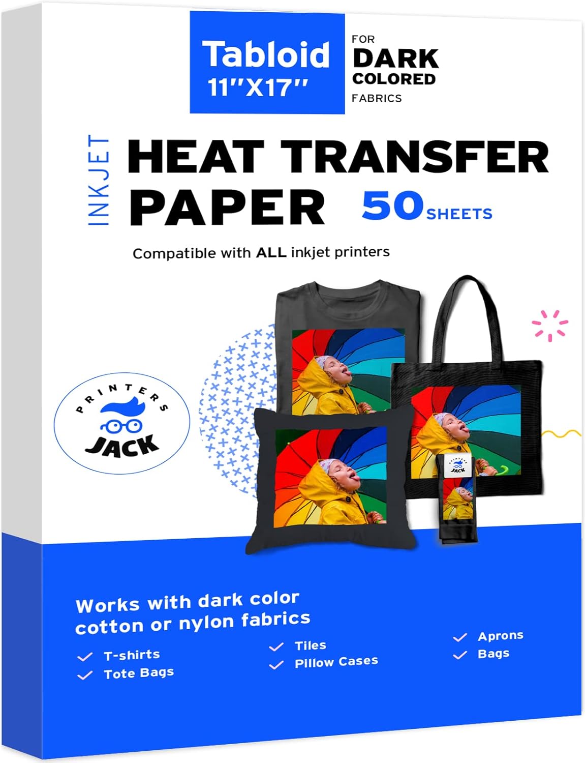 Printers Jack Iron-On Heat Transfer Paper, Special Transfer Paper for Dark Fabri...