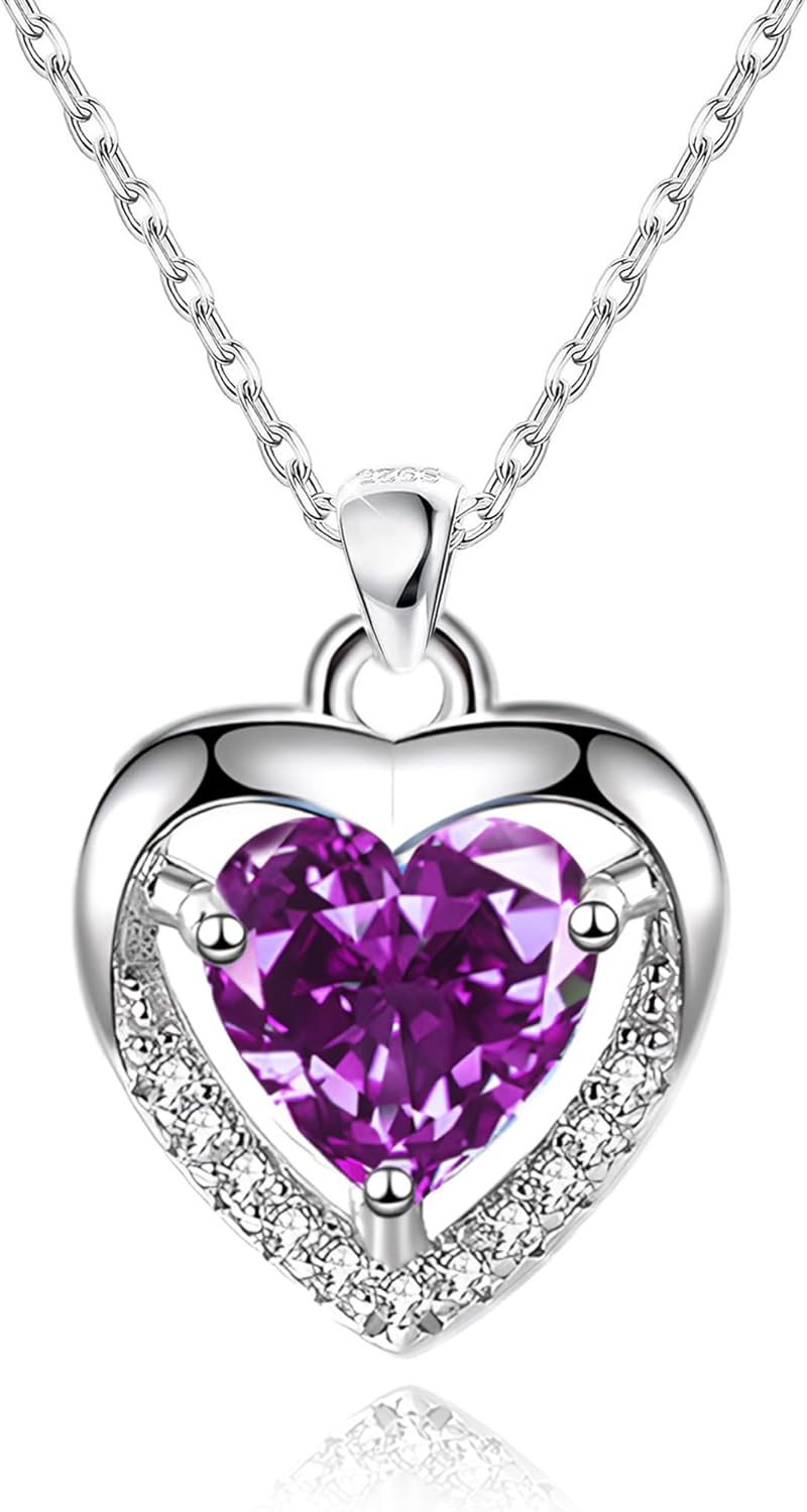 EXGOX Silver Heart Necklaces, 925 Sterling Silver Necklace for Women Crystal Hea...