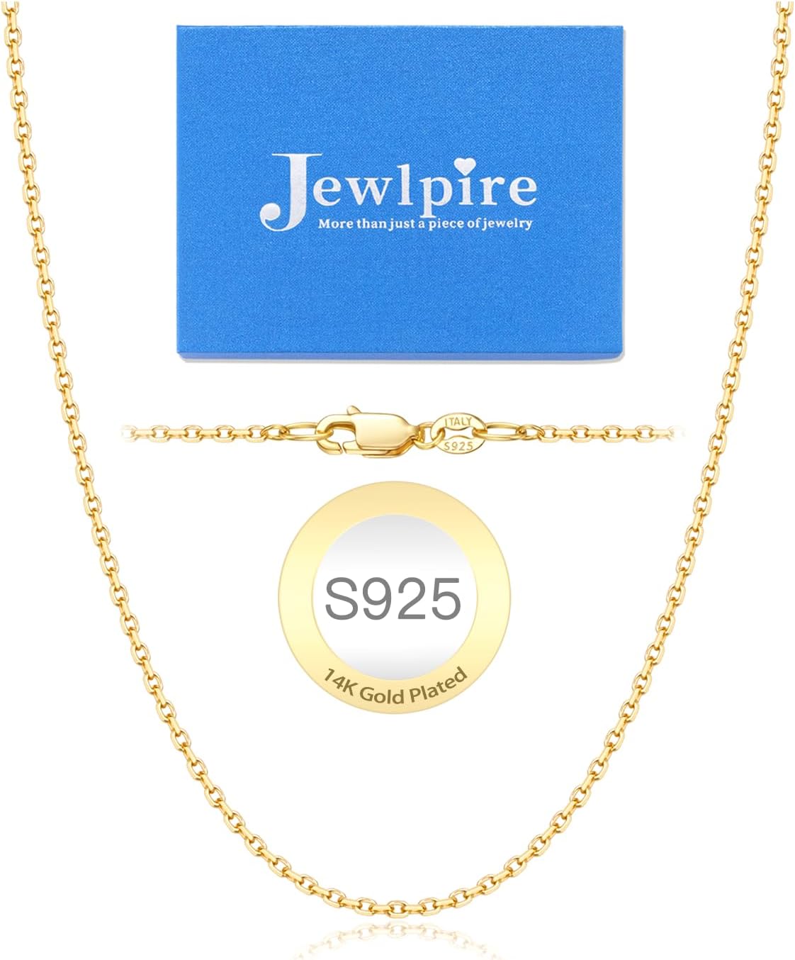 Jewlpire Italian 14K Real Gold Over 925 Sterling Silver Chain Necklace for Women...