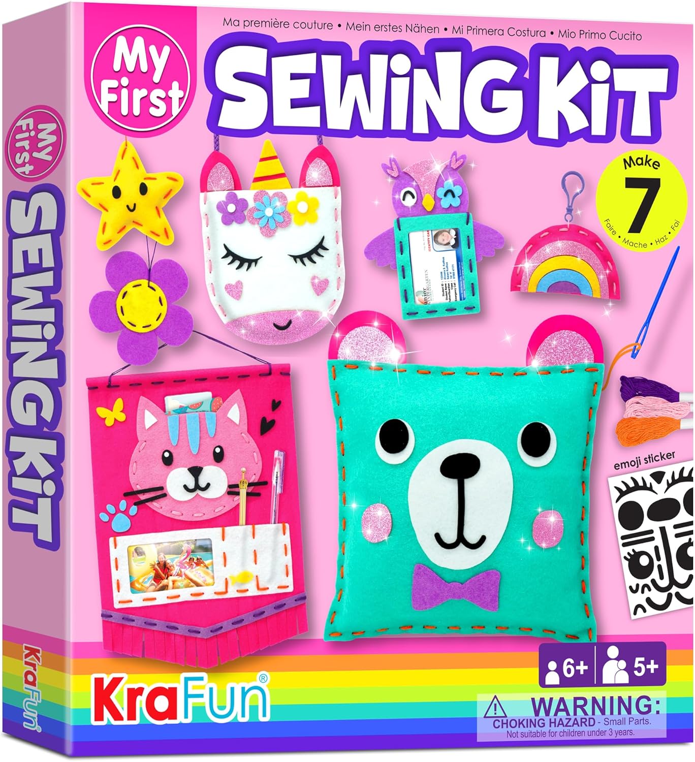 KRAFUN My First Sewing Kit for Beginner Kids Arts & Crafts, 6 Easy DIY Projects...