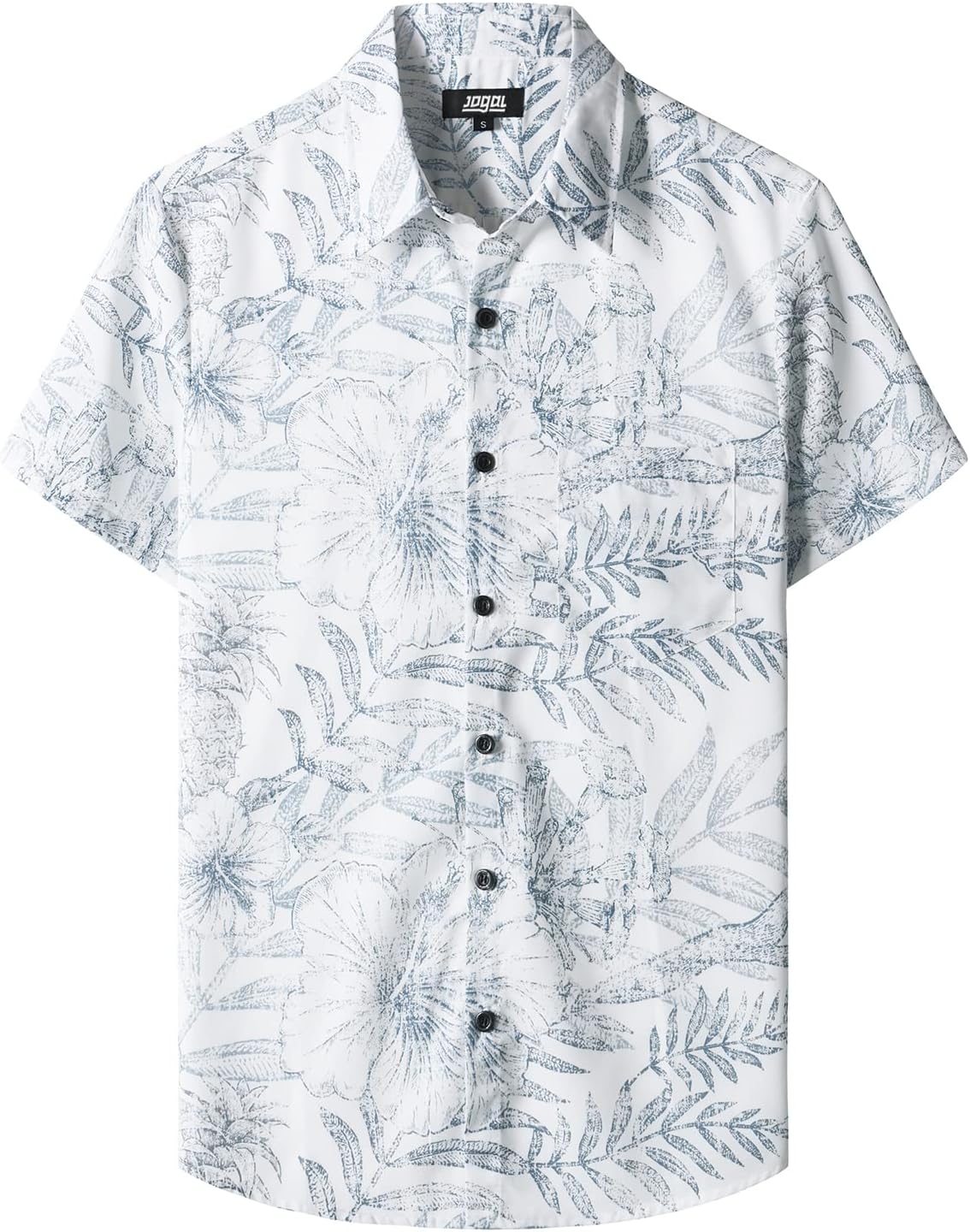 JOGAL Mens Floral Hawaiian Shirt Front Pocket Casual Aloha Shirts Large White