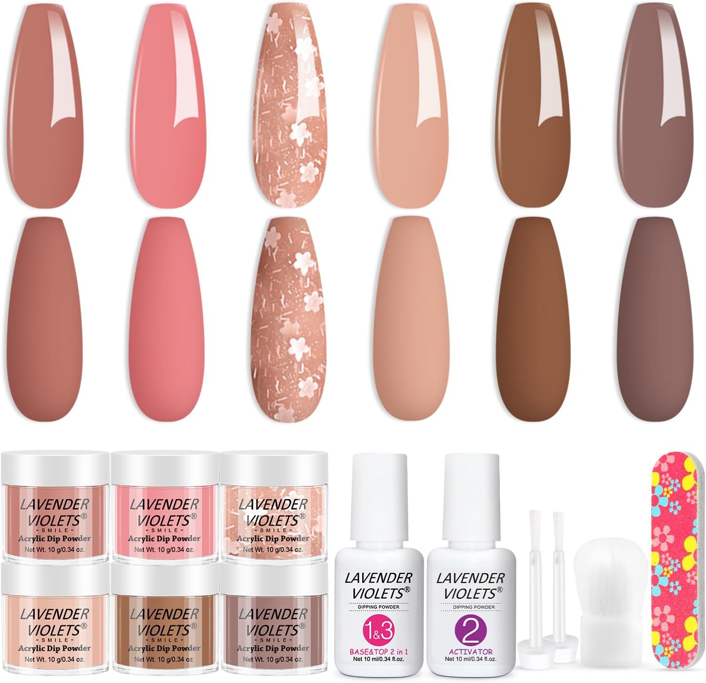 Lavender Violets 12 Pcs Dip Powder Nail Kit Starter 6 Colours Nude Pink Neutral...