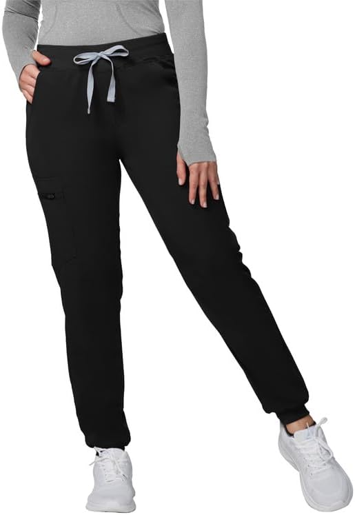 Medical Scrub Pants for Women - Mid Rise 4-Way Stretch Anti-Wrinkle Slim Fit Jog...