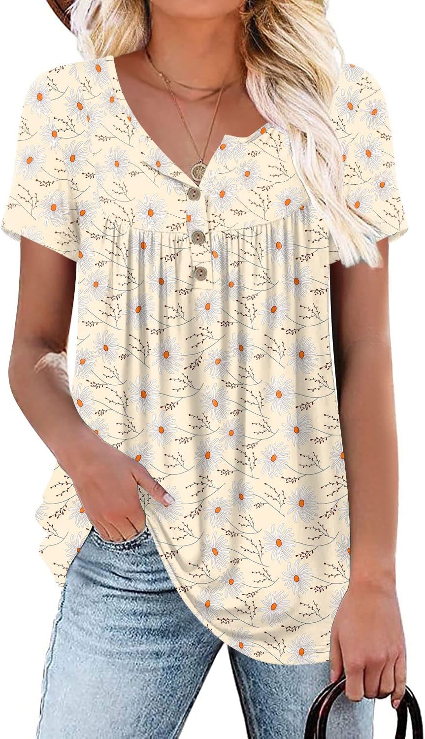 POPYOUNG Women's 2024 Summer Henley Shirts, Special Button up Tunic Tops, Innova...