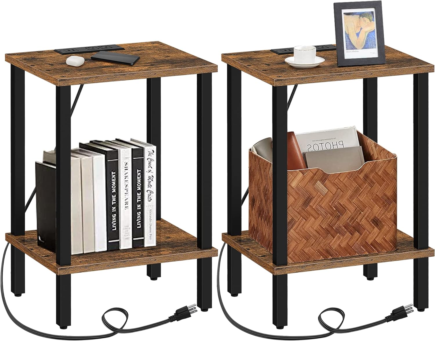 TUTOTAK End Table with Charging Station, Side Table with USB Ports and Outlets,...