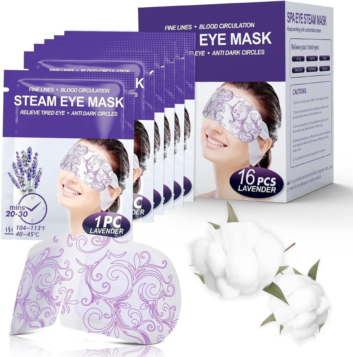 Lavender Eye Mask 16 Packs Heated Eye Mask for Dark Circles and Puffiness Dispos...