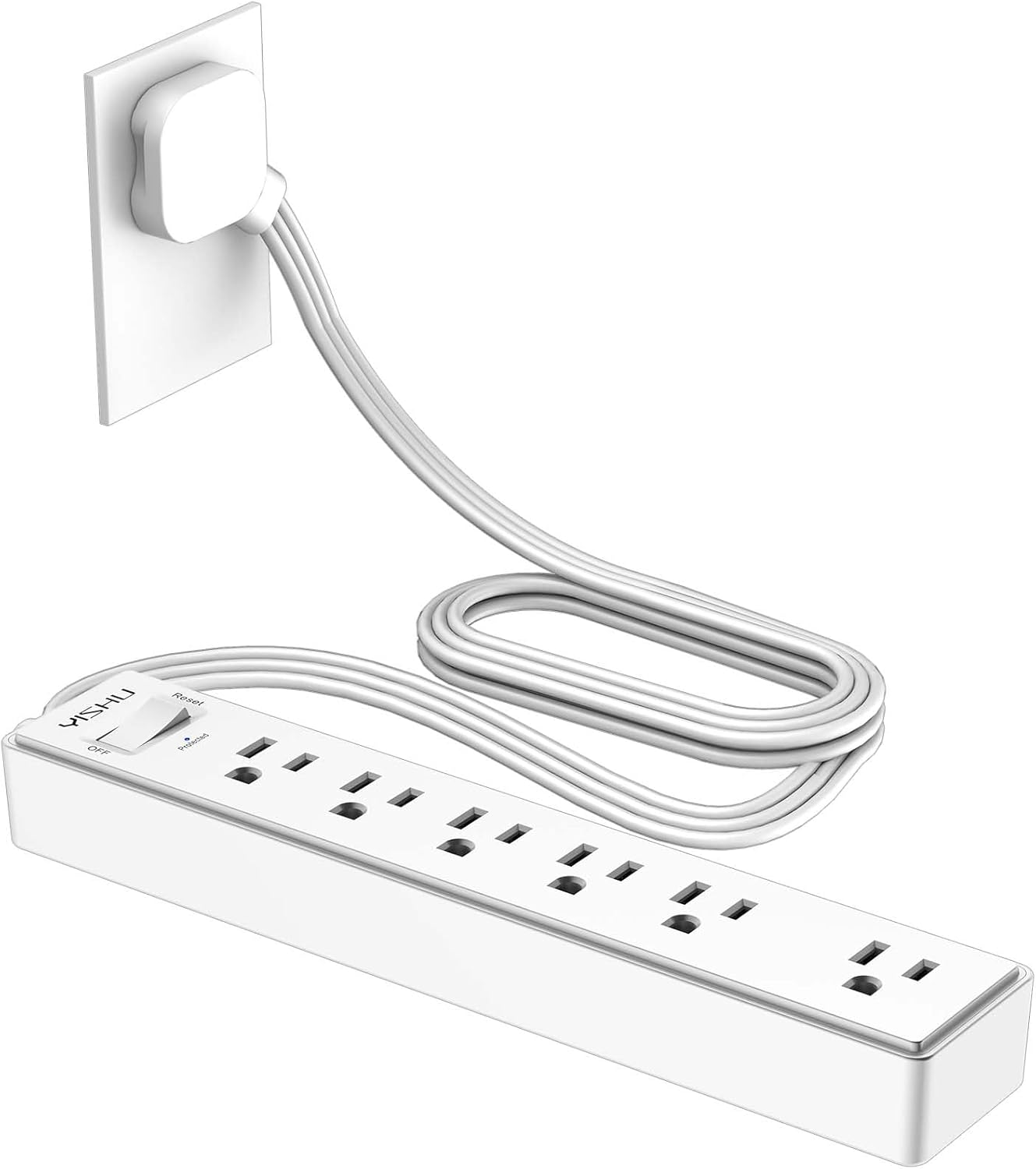5Ft Flat Extension Cord with Multiple Outlets - YISHU Ultra Thin Flat Plug Surge...