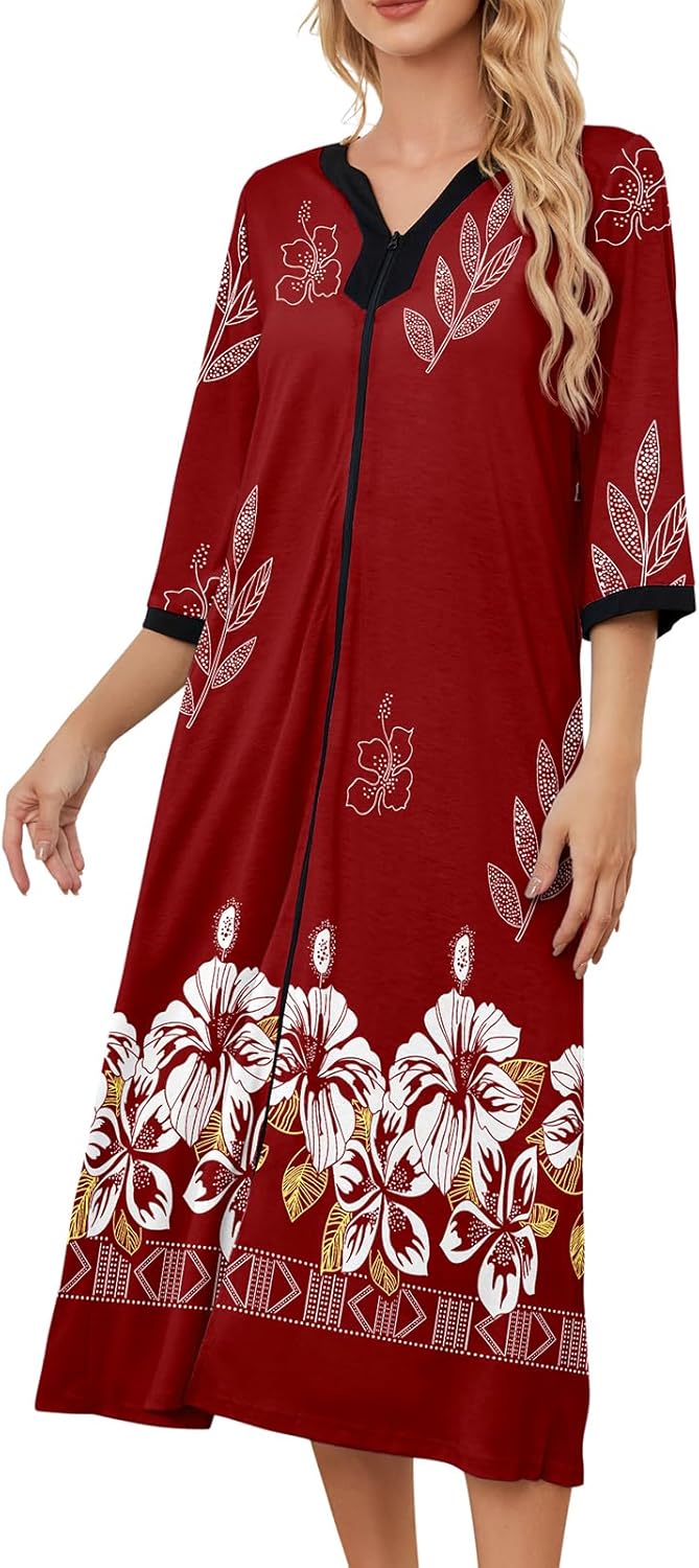 PITINAN Moo Moo Nightgown, Special House Dress for Women, Unique Zip Up Robes fo...