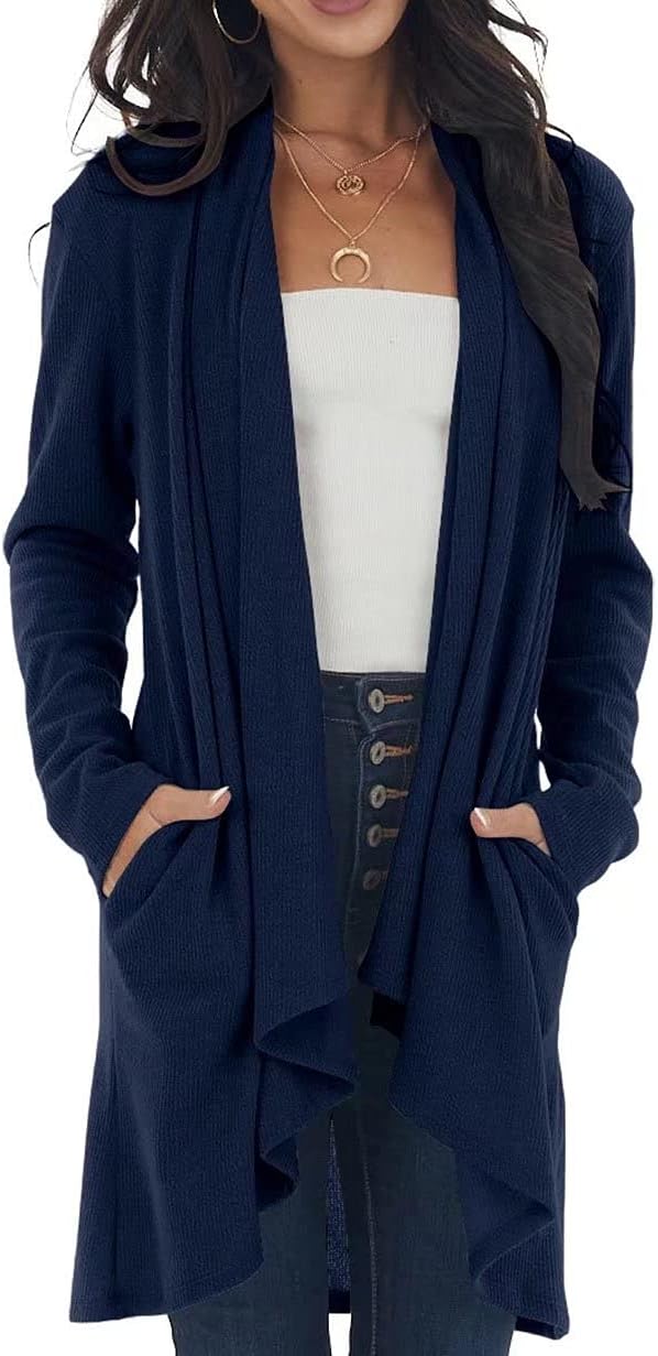 Lacozy Women's Open Front Long Cardigan Draped Snap Buffalo Plaid Shirt Kimono C...