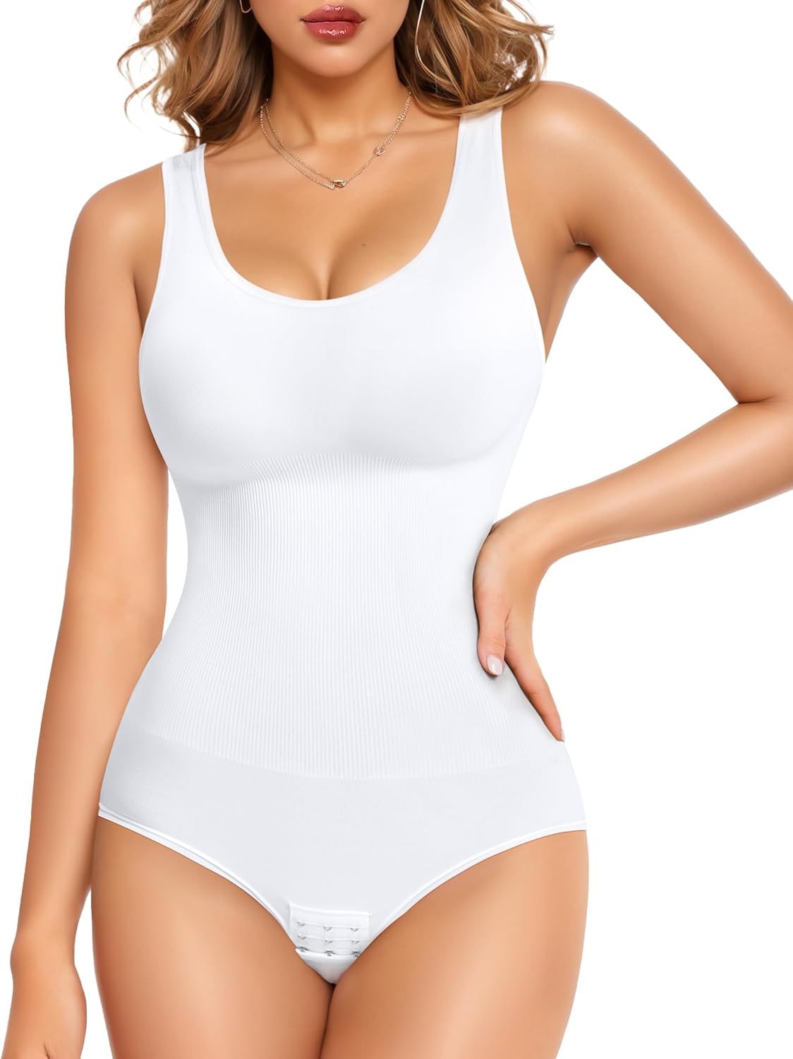 Tank Top Bodysuit for Women Tummy Control Slim fit Sleeveless Body Suit Round Ne...