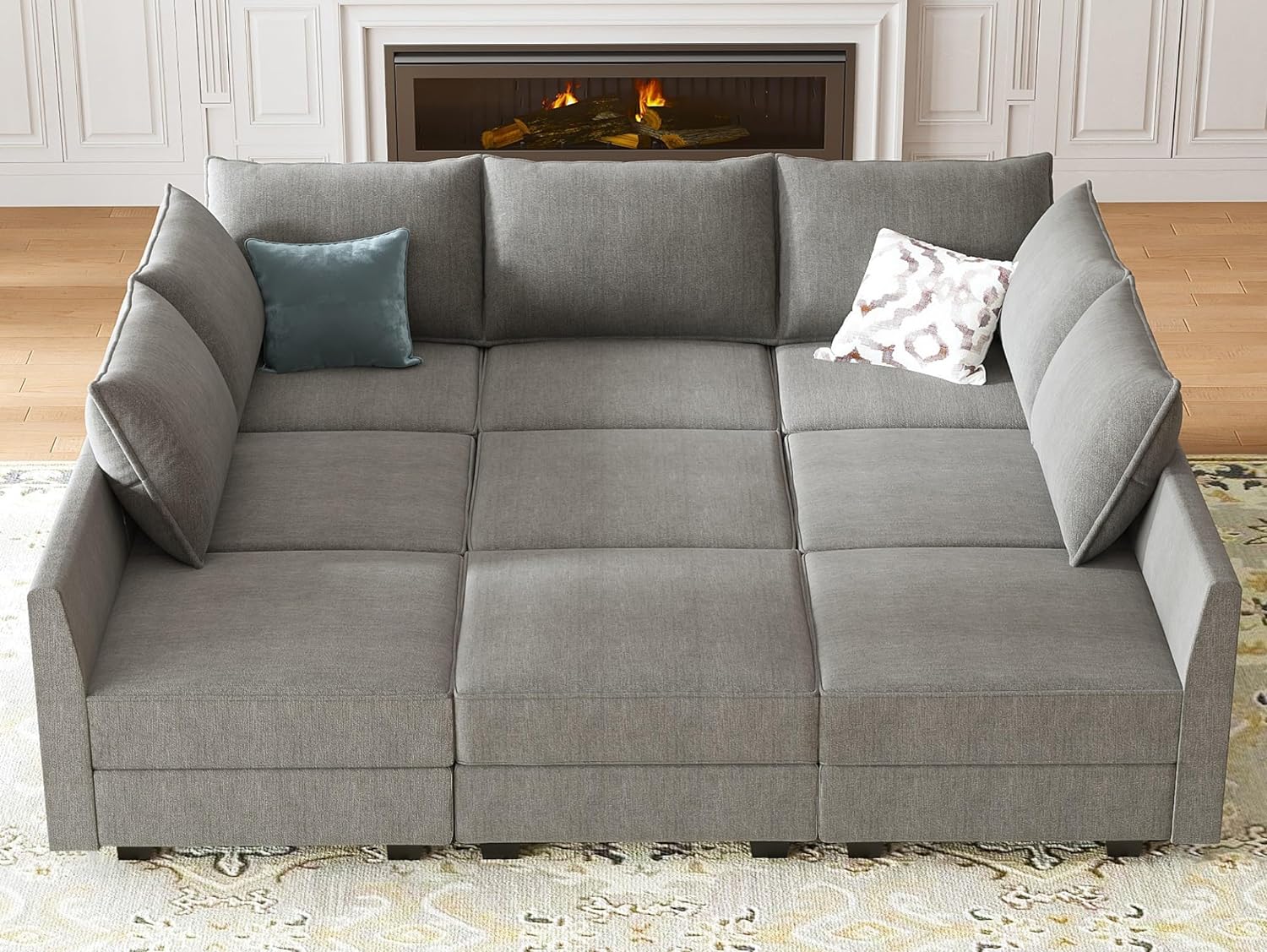 HONBAY Modular Sectional Sofa with Storage, Sleeper Sectional Sofa Modular Secti...
