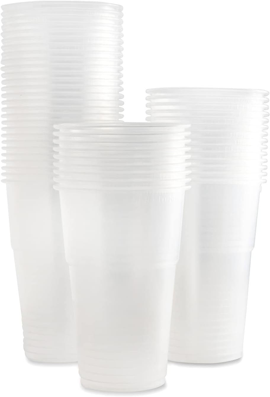 Large Plastic Glasses - Beer Cups Made from Clear PP (Full Pint-568ml-50Pcs) Ful...