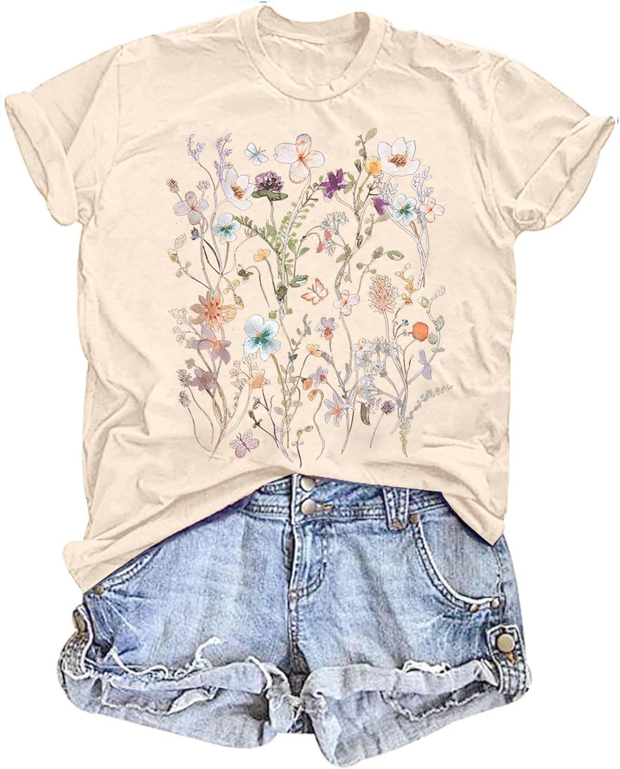 Women's Vintage T-Shirt, Special Floral T-Shirt Boho, Unique Wildflower Graphic...