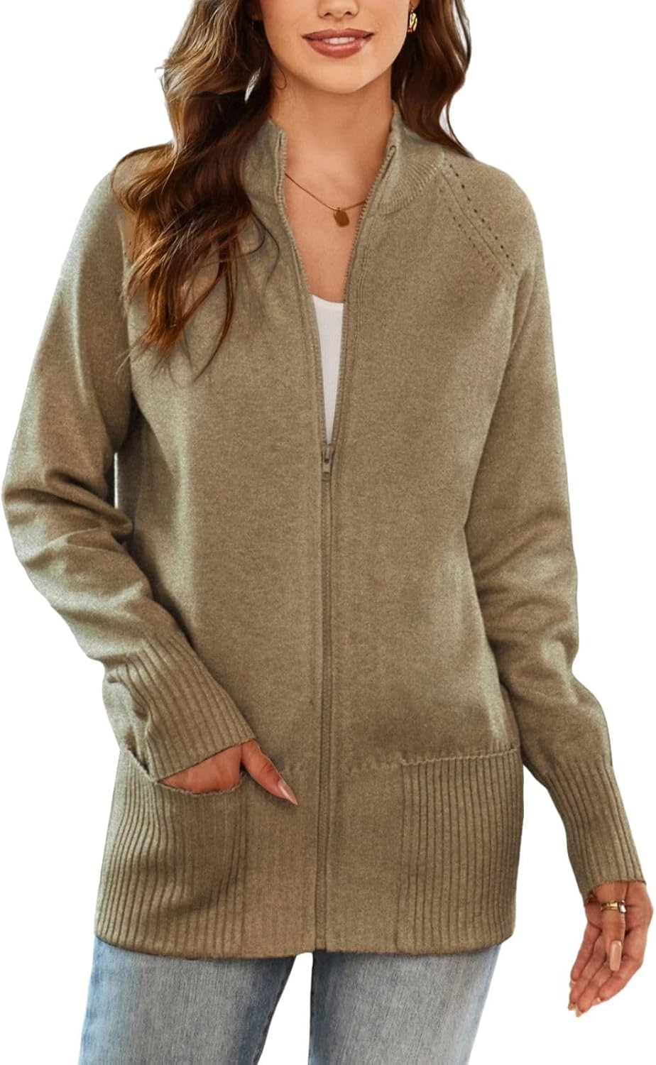 GRACE KARIN Women's Cardigan, Special Long Sleeve Knit Sweater With Zip Up Desig...