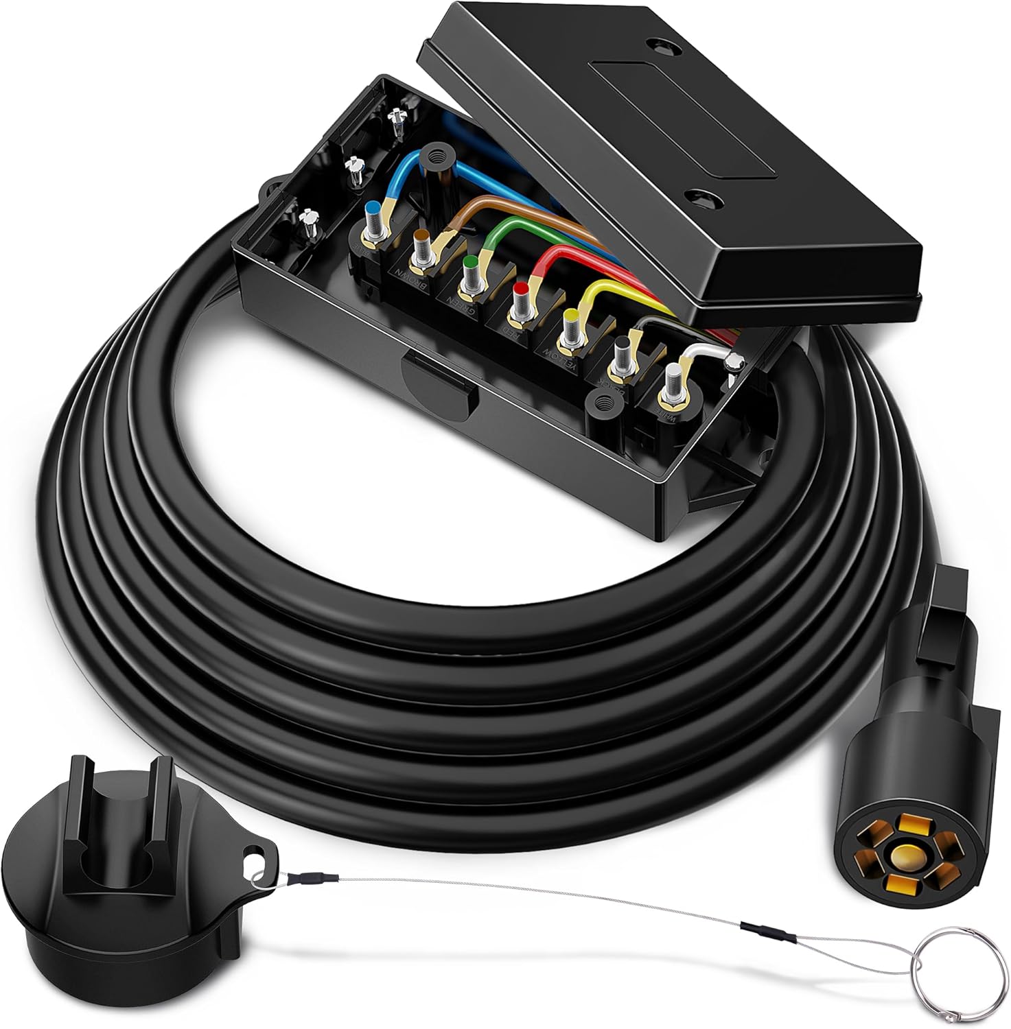 MICTUNING Heavy Duty 7 Way Plug Inline Trailer Cord with 7 Gang Junction Box - 8...