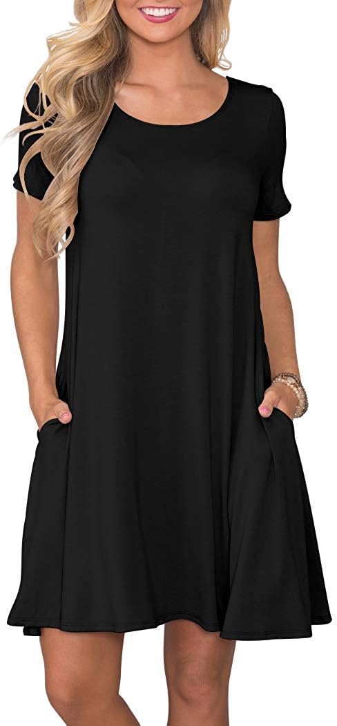 WNEEDU Women's Summer Casual T Shirt Dresses Short Sleeve Swing Dress with Pocke...