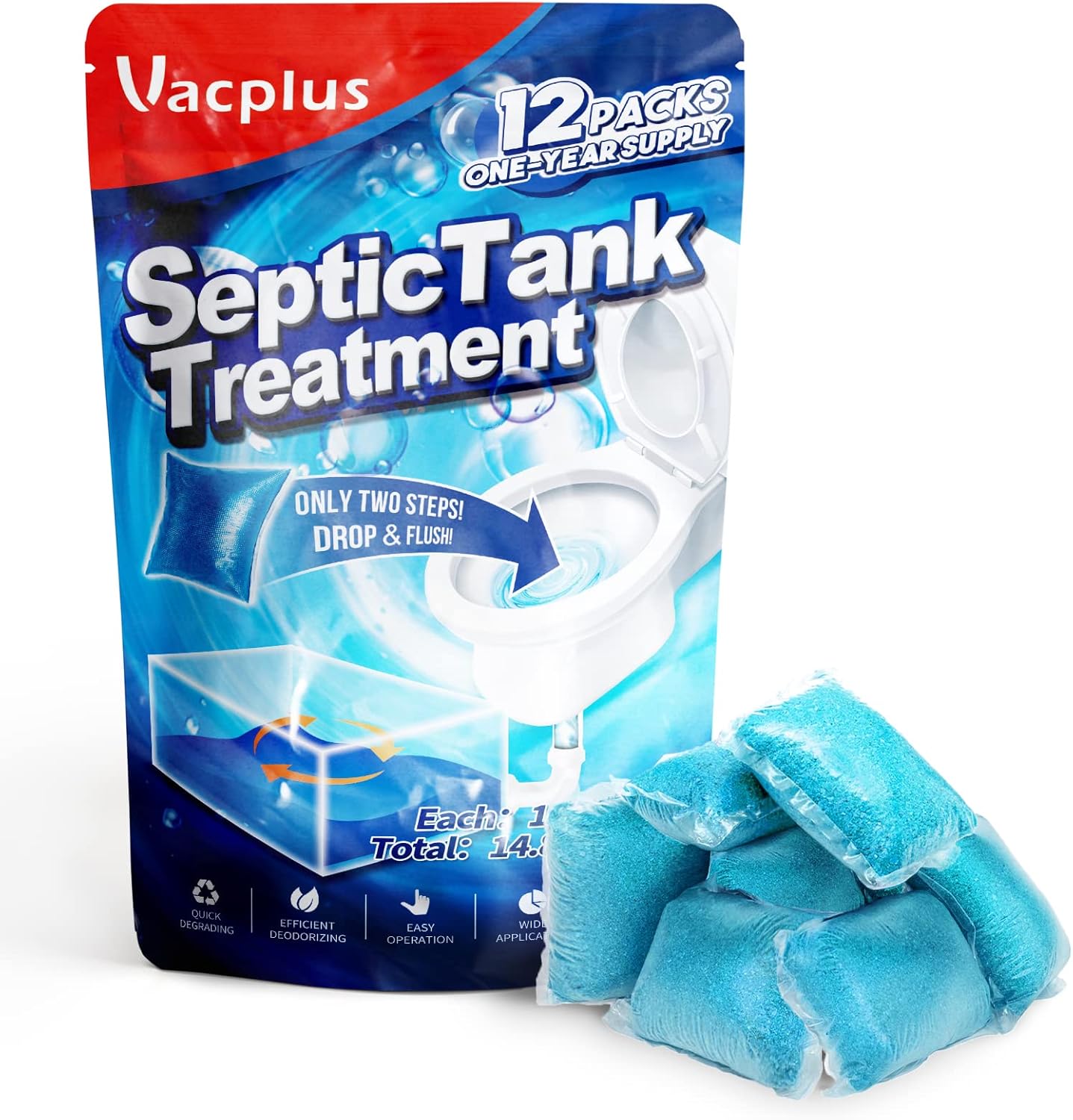 Vacplus Septic Tank Treatment, Special 12 Pcs for 1-Year Supply, Innovative Diss...