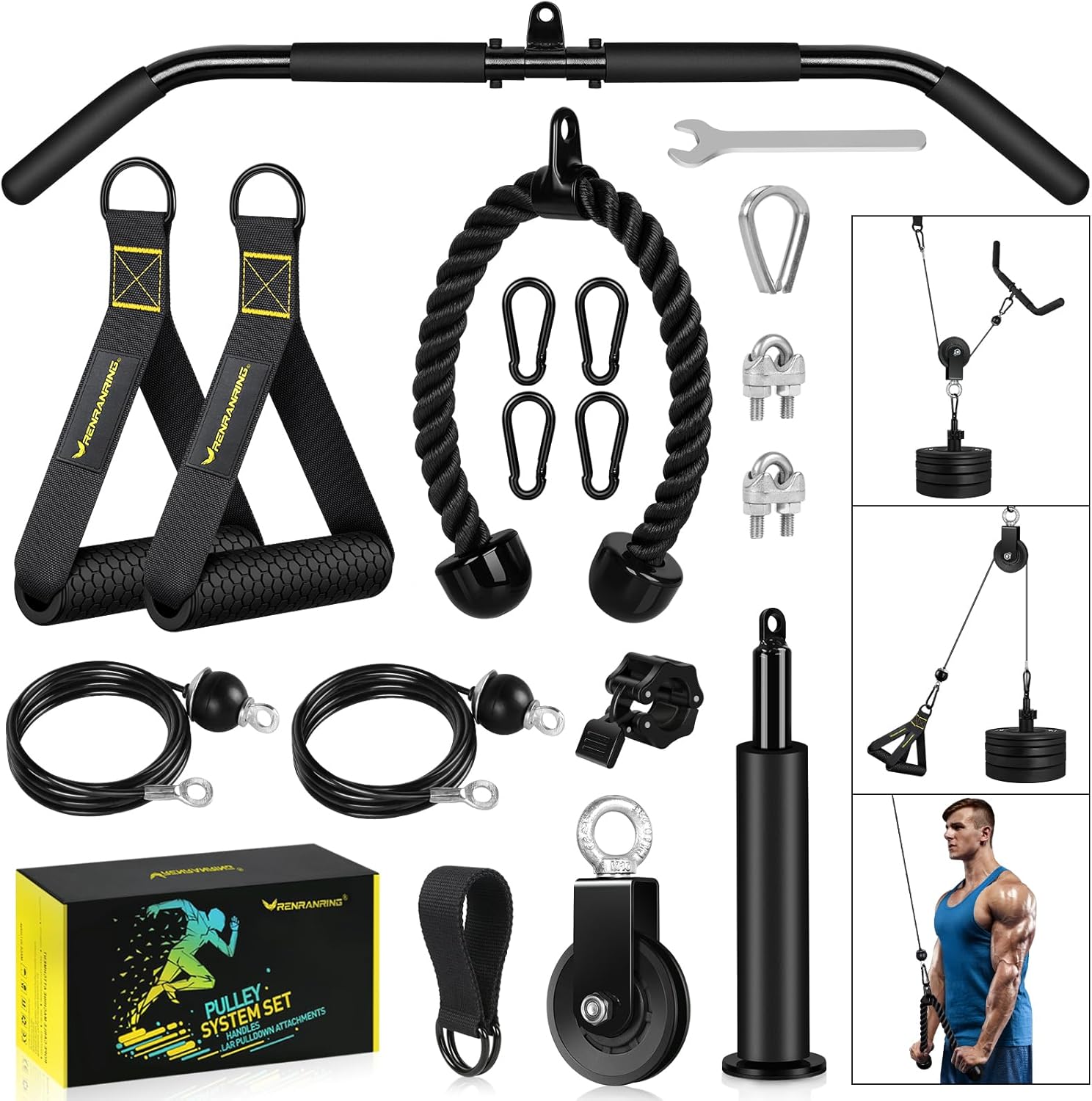 RENRANRING Fitness LAT and Lift Pulley System Gym - Upgraded LAT Pull Down Cable...