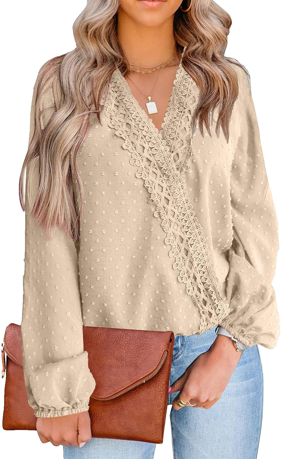 LOLONG Womens Tops Short/Long Sleeve V Neck Chiffon Blouses Dressy Casual Pom Po...