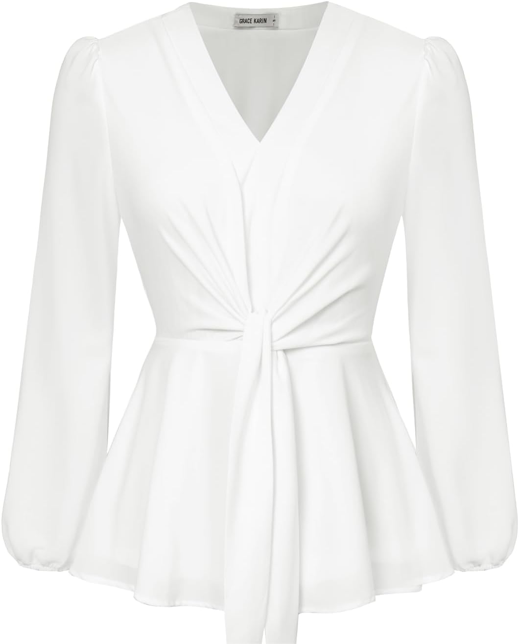 GRACE KARIN 2024 Women's Elegant Peplum Tops V Neck Tie Front Long Sleeve Shirts...