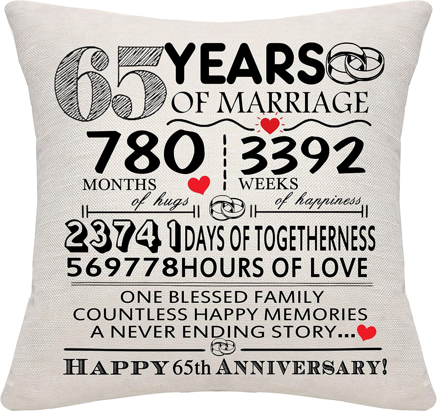 65 Years of Marriage Gift 65th Wedding Anniversary Cushion Cover Keepsake Decora...