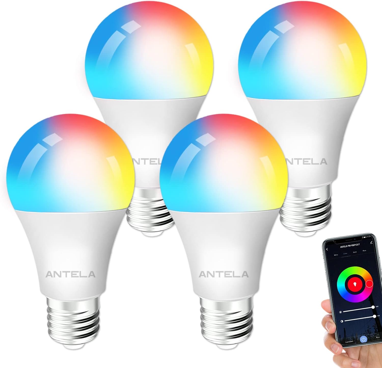 ANTELA Smart Bulb E27 9W 806LM RGB 2700K-6500K Multicolored Dimmable WiFi Light...