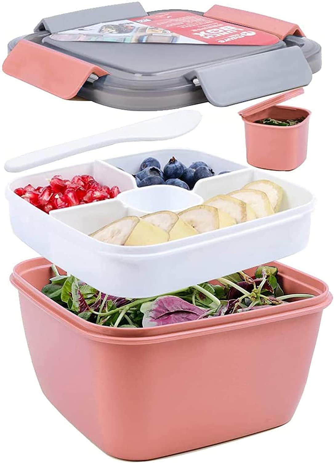 Greentainer 52 OZ to Go Salad Container Lunch Container, BPA-Free, 3-Compartment...