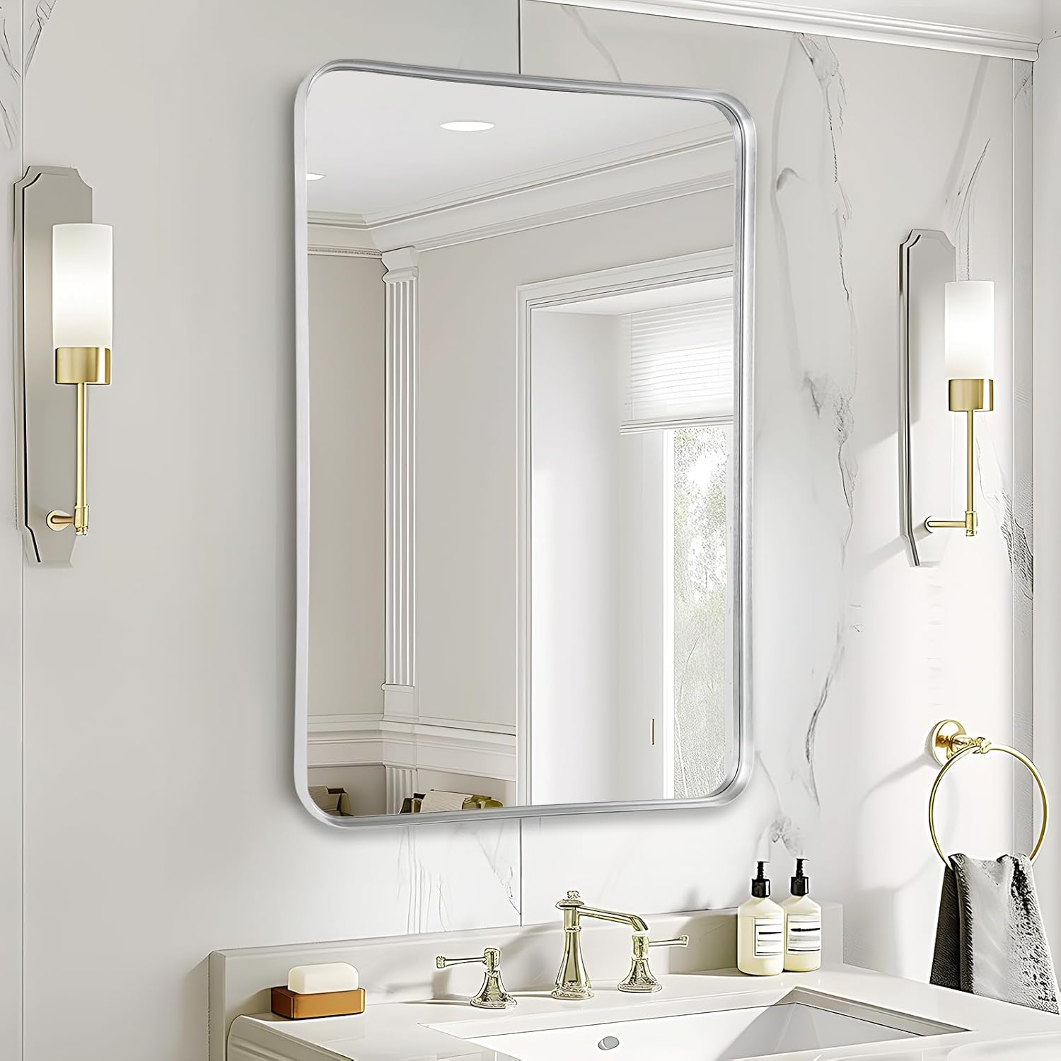 Fabuday Bathroom Wall Mirror Rectangle - 36x24 Inch Large Over Sink Framed Mirro...