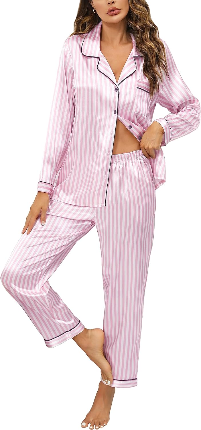 Anjue Silk Satin Pajamas Set, Special Women's Long Sleeve Sleepwear, High-Qualit...